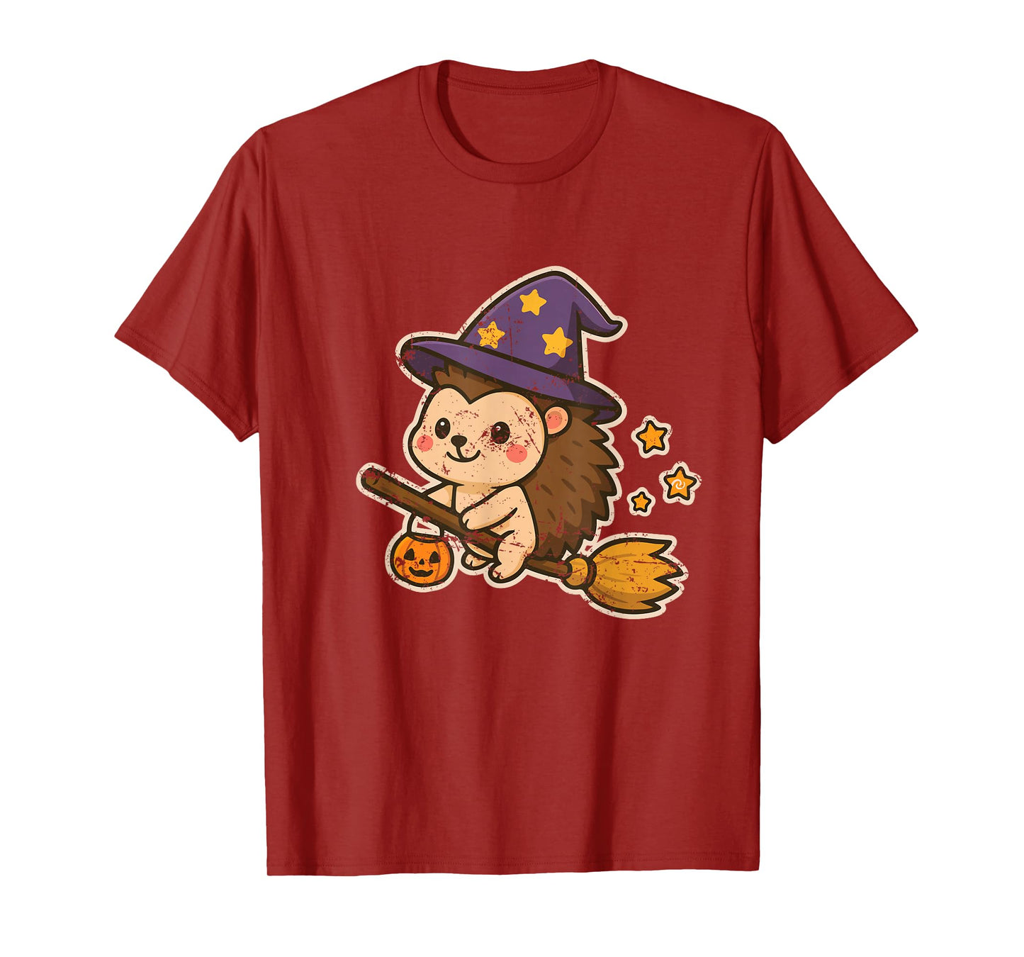 Hedgehog Witch on Broom with Stars T-Shirt
