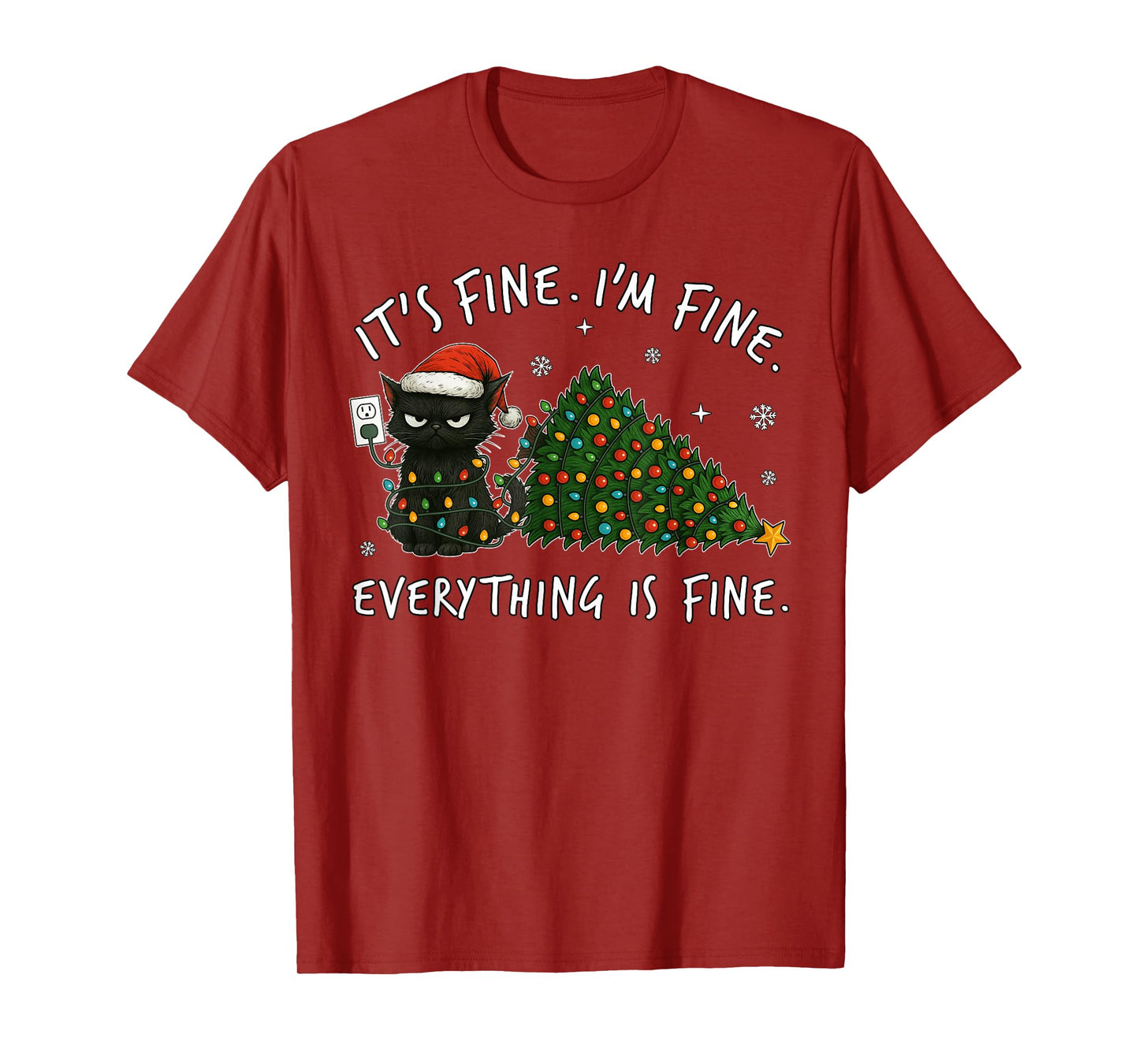 Black Cat Christmas It's Fine I'm Fine Everything is Fine T-Shirt