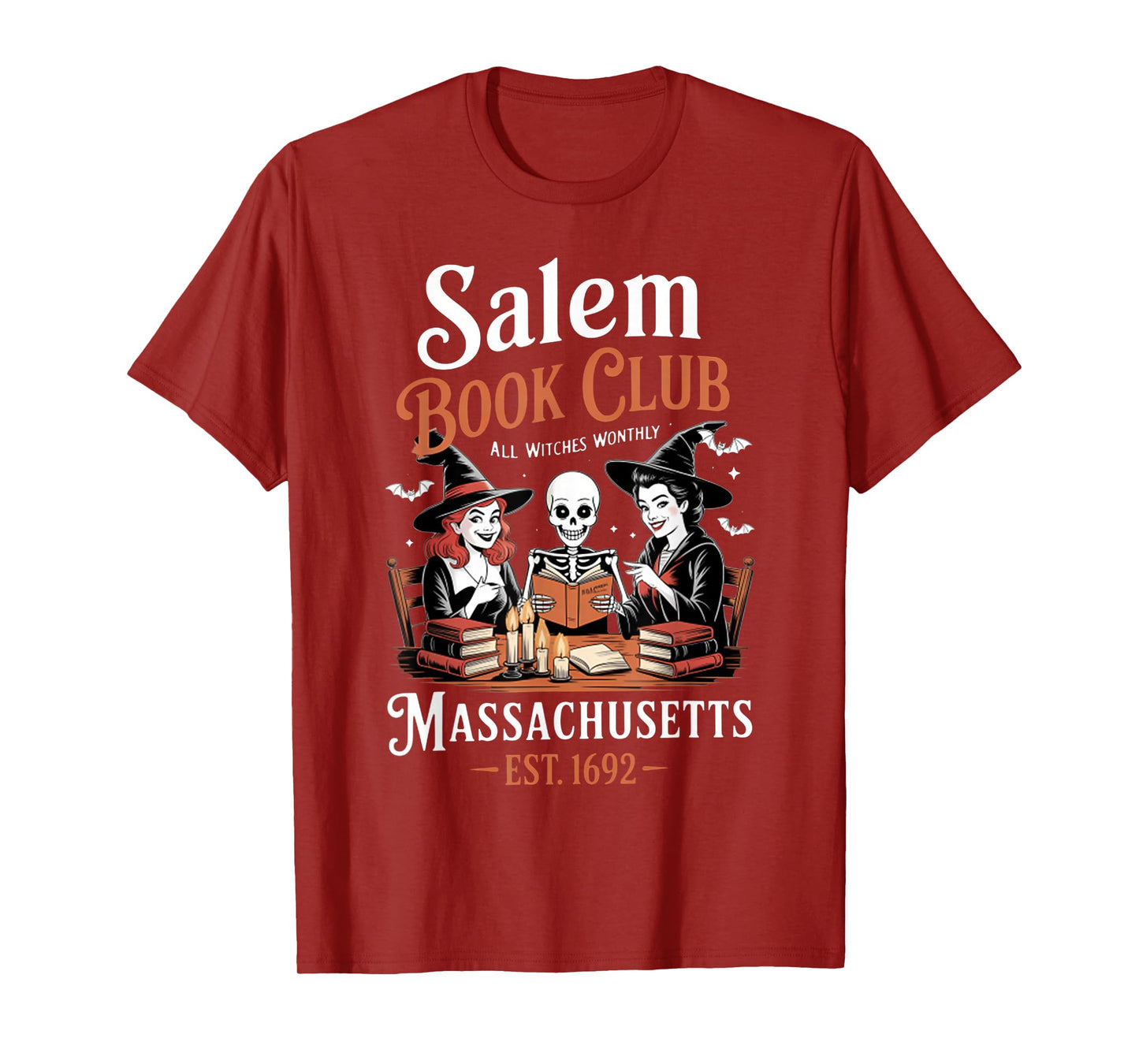 Vintage Salem Book Club Black Cat Bookish Spooky Halloween T-Shirt
