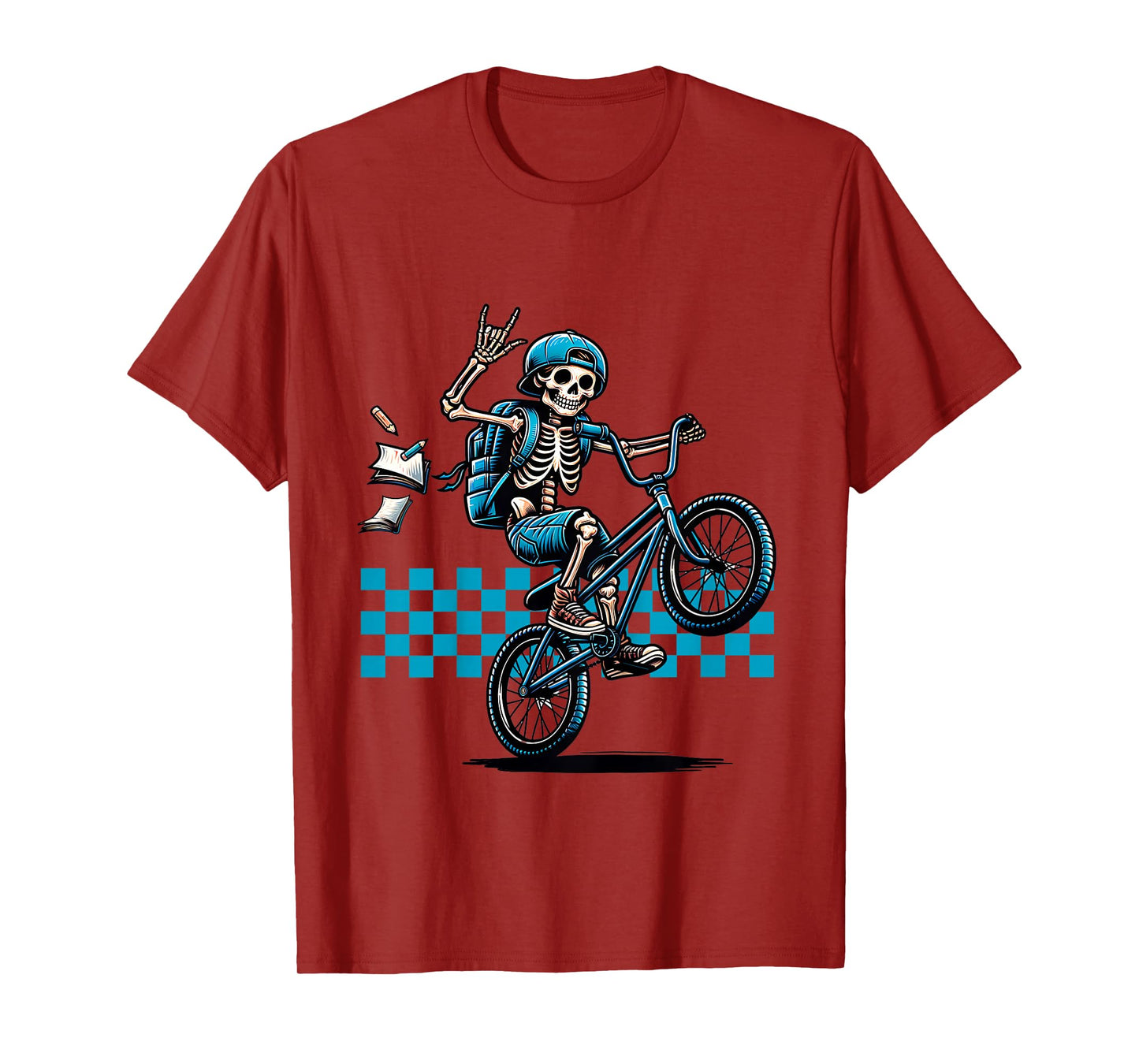 Boy Skeleton Riding on a BMX Bike and Popping a Wheelie T-Shirt