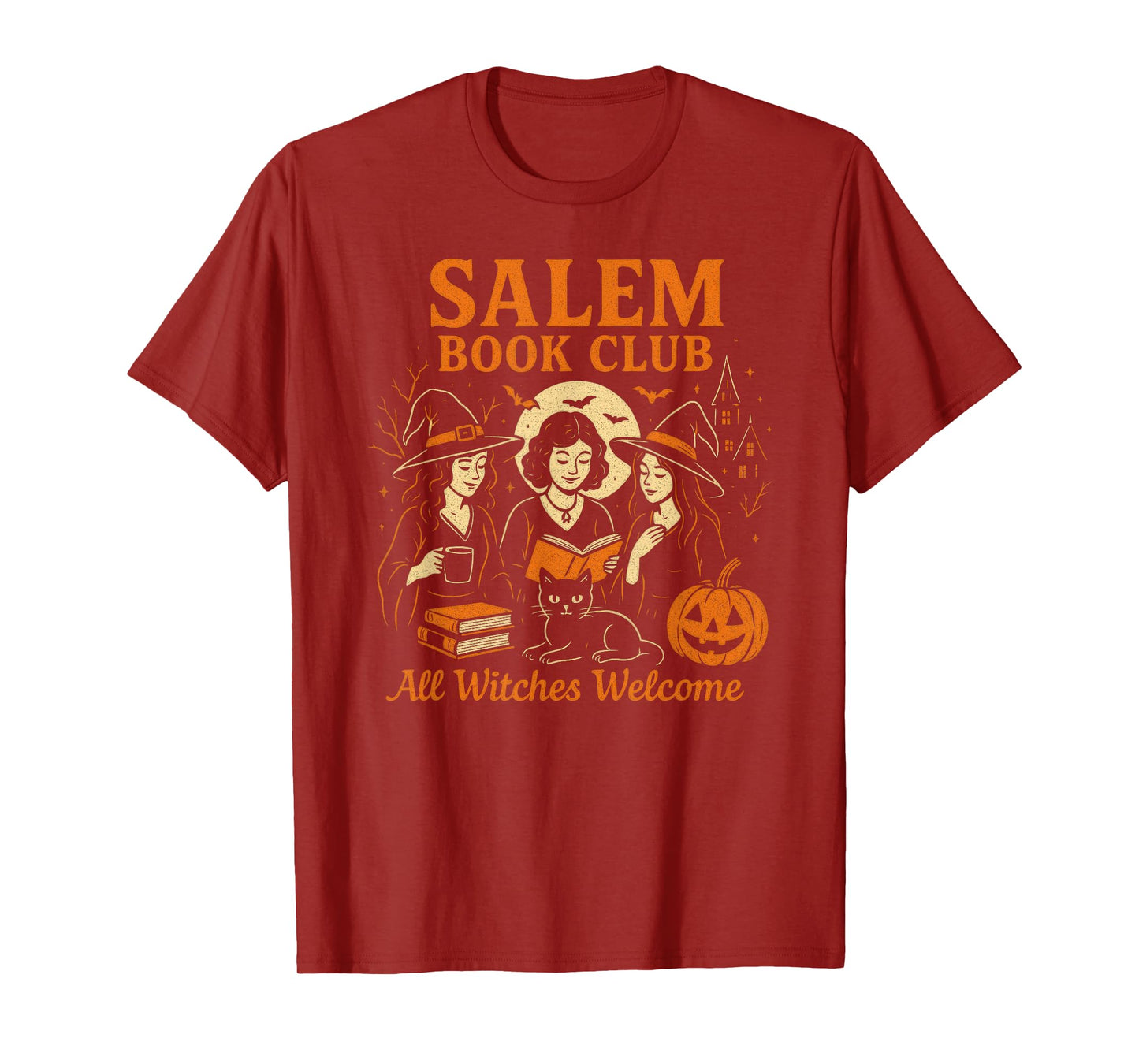 Salem Witch Book Club Bookish Halloween Full Moon Reader T-Shirt