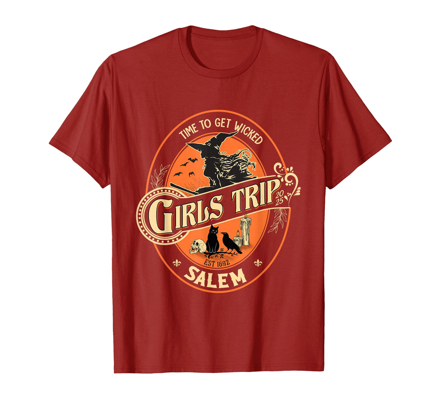 Halloween Girls Trip to Salem Time to Wicked Cats Retro T-Shirt