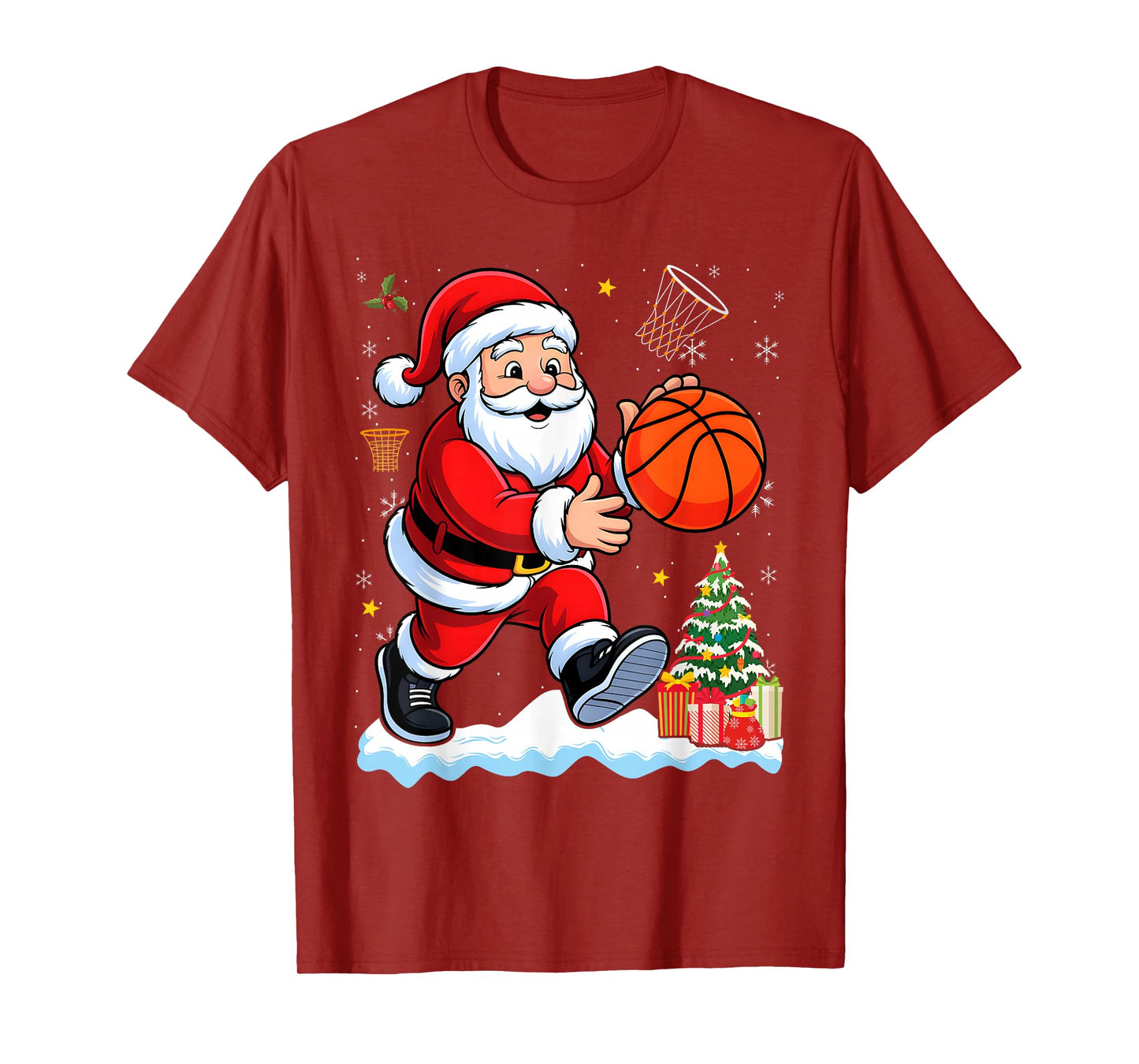 Basketball Santa Dribble Ball Christmas Boys Men Sports Xmas T-Shirt