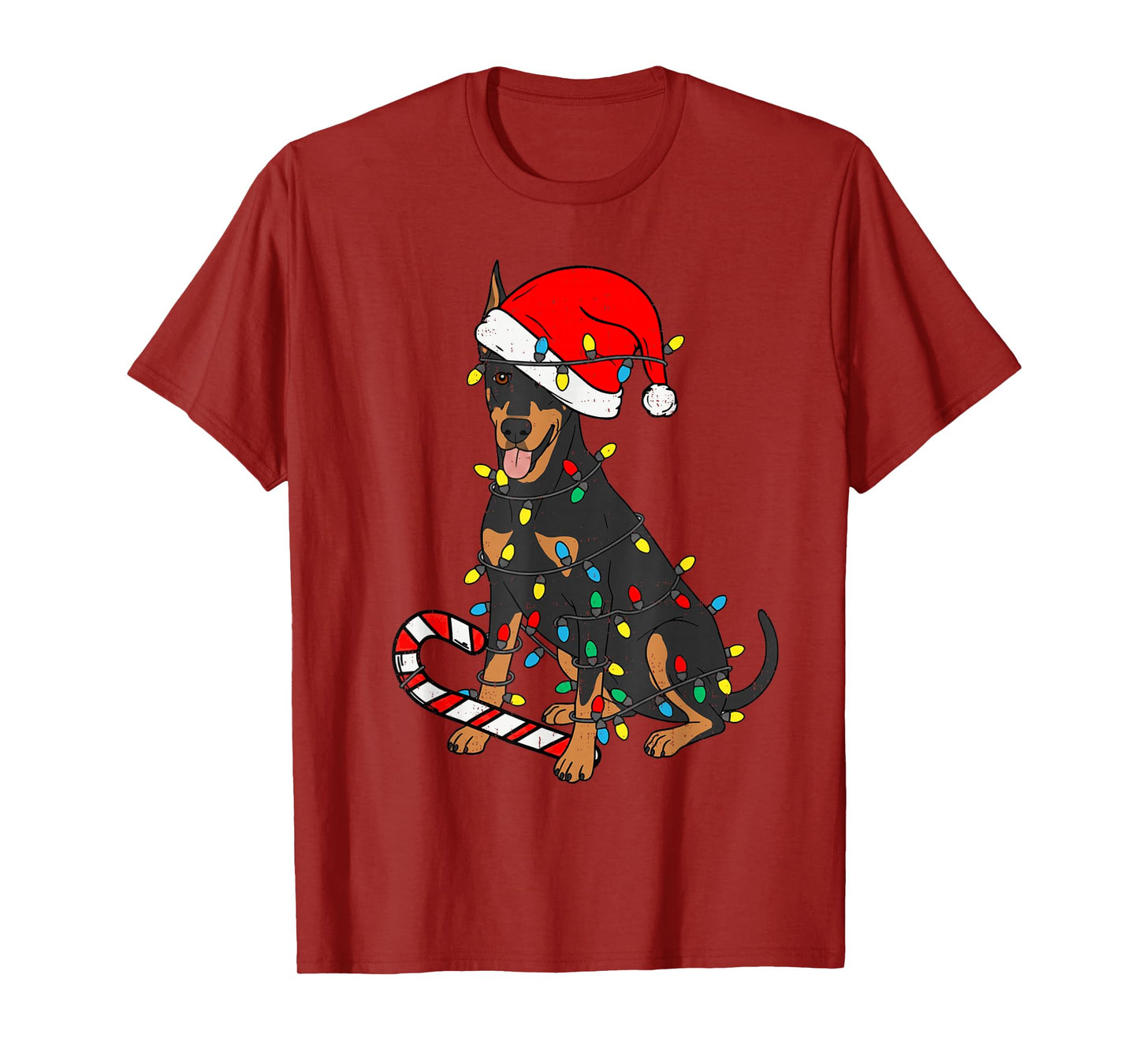 Doberman Dog Christmas Lights Santa Xmas Pet Dog Lover T-Shirt