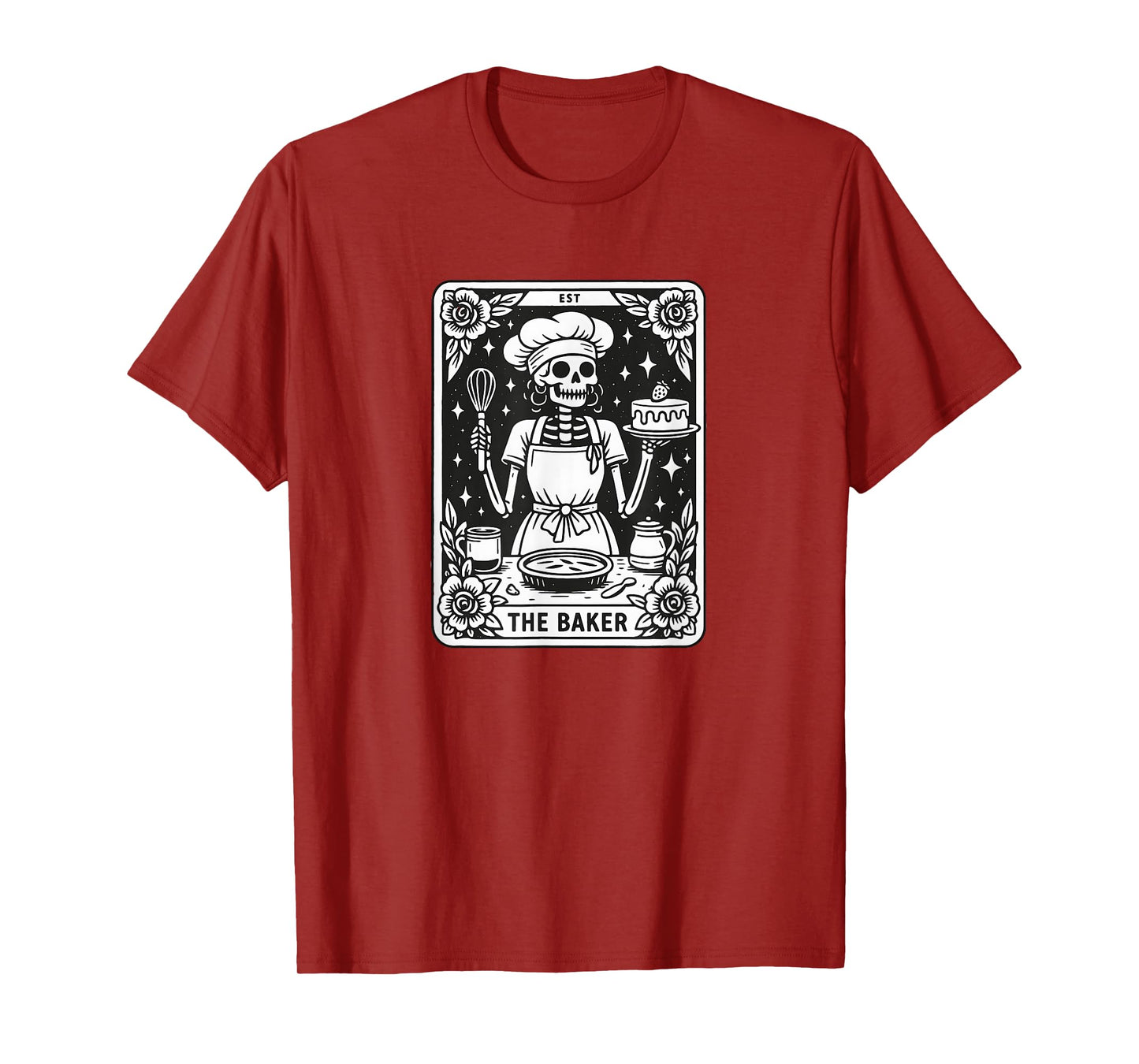 Skeleton Baker Vintage Tarot Card Baking Art Retro Cooking T-Shirt