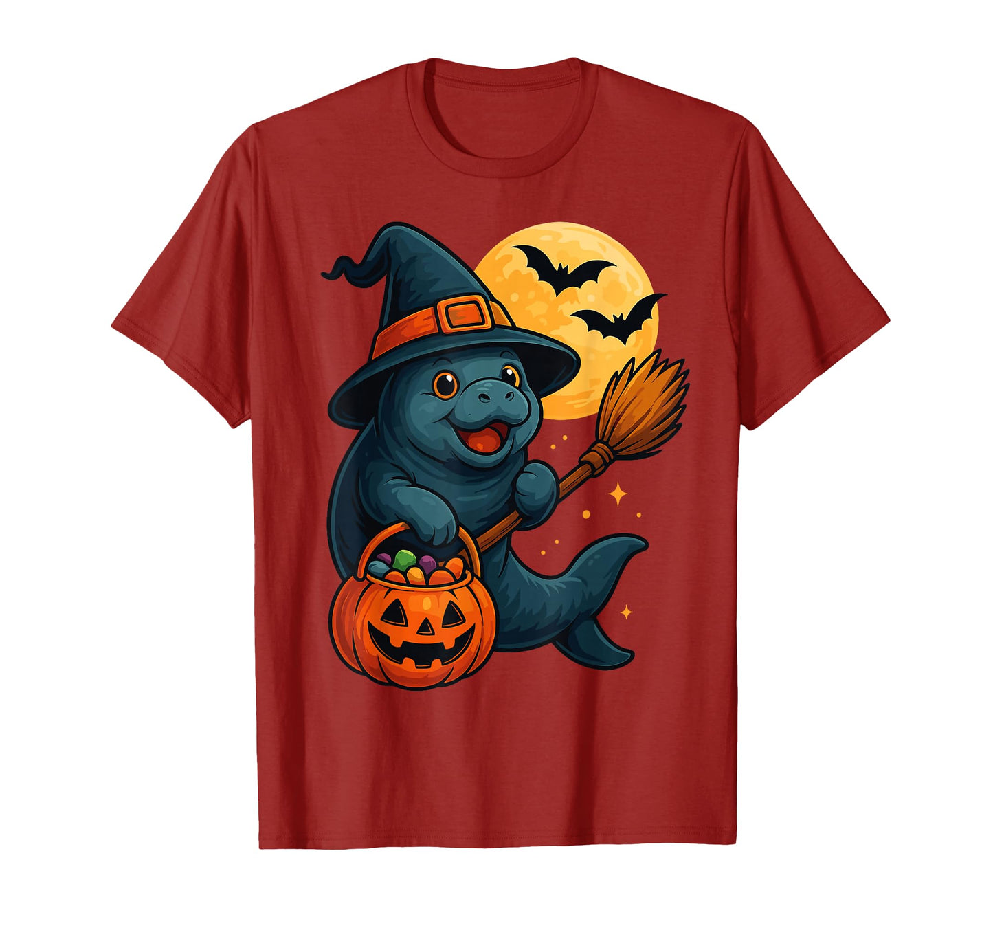 Manatee Witch Hat Pumpkin Halloween Spooky Season T-Shirt