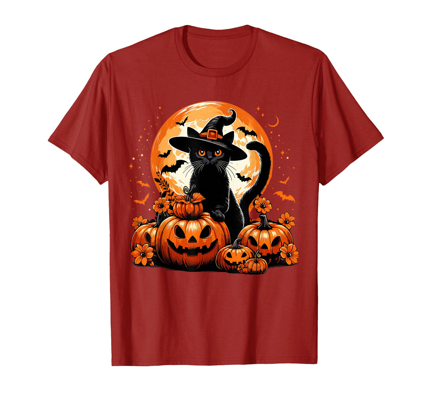 Black Cat Pumpkin with Witch Kitten Full Moon Halloween Cat T-Shirt