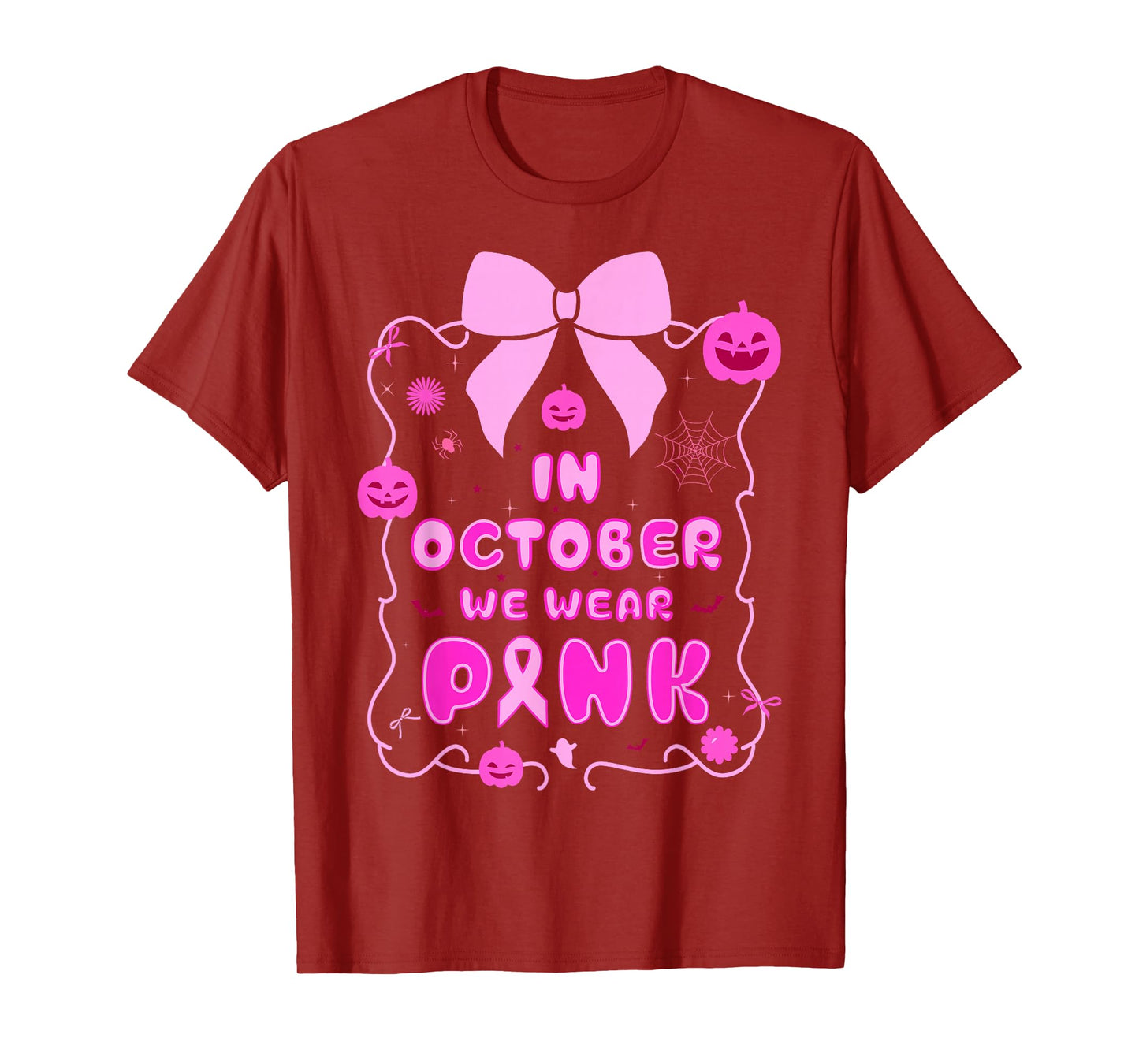 in October We Wear Pink Breast Cancer Awareness Halloween T-Shirt