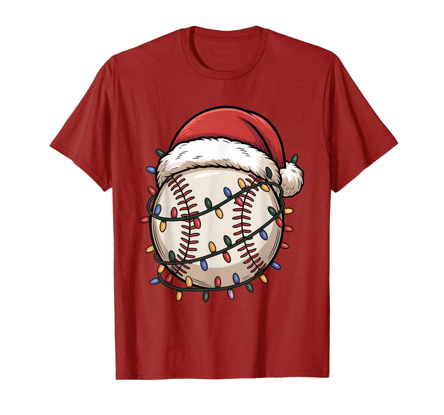 Baseball Santa Hat Christmas Holiday Lights T-Shirt