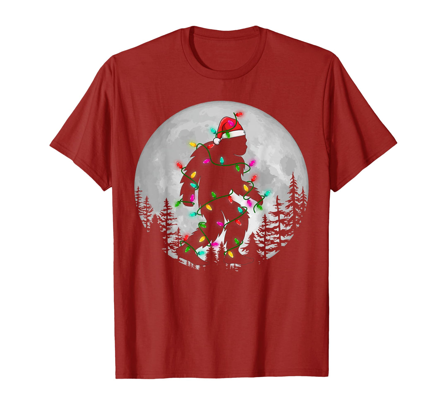 Bigfoot Christmas Lighting Santa Hat Night Moon Xmas Gifts T-Shirt