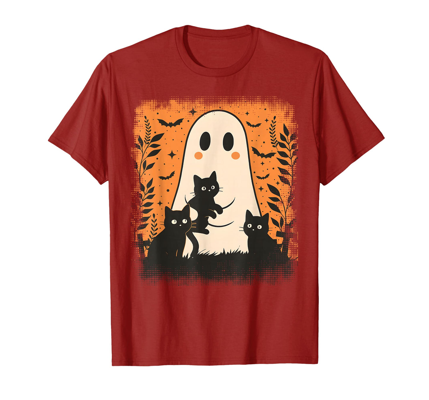 Vintage Halloween Ghost Black Cat Floral Men Women Kids T-Shirt