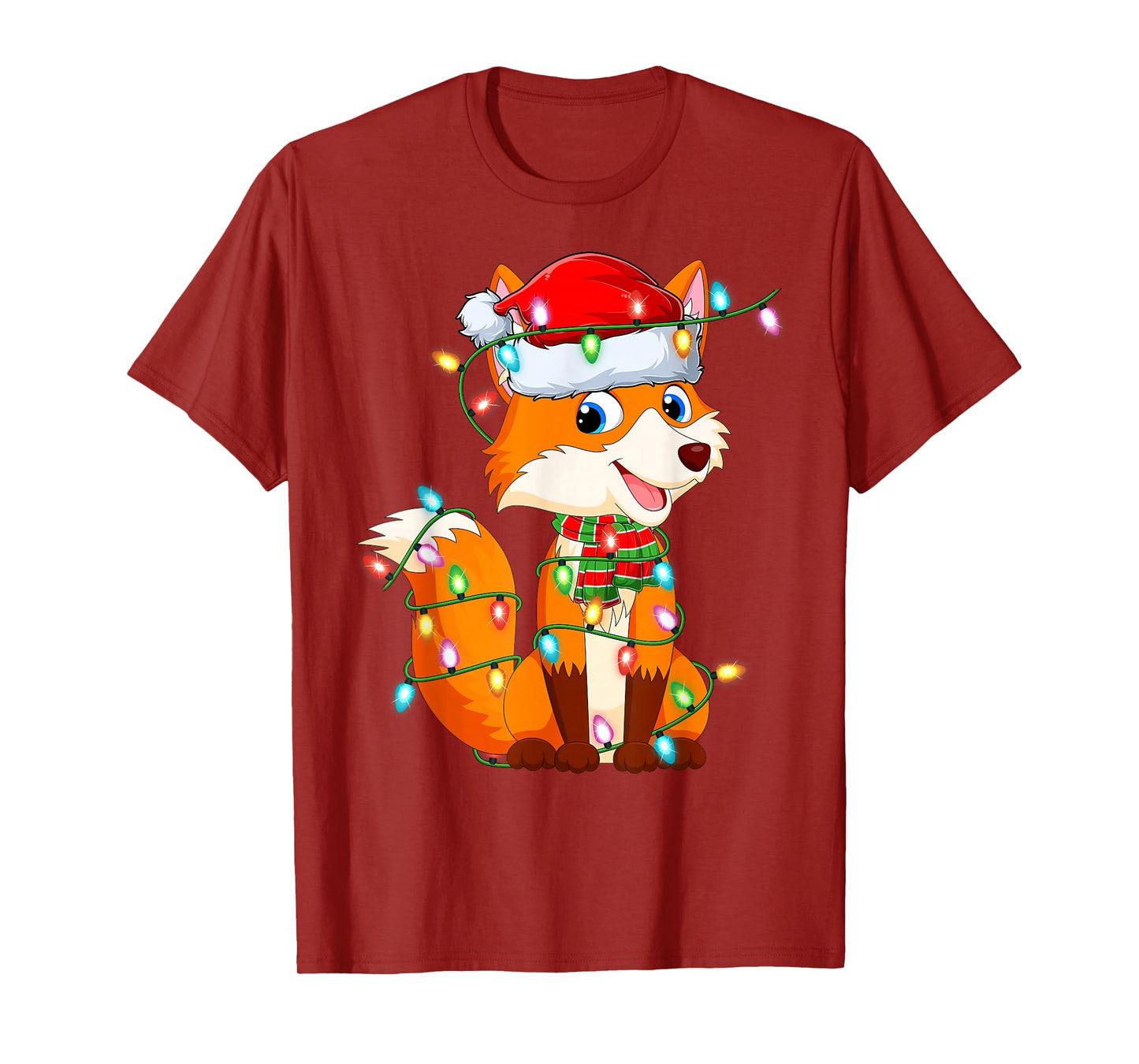 Fox Xmas Lights Holiday Outfits Santa Fox Christmas Pajamas T-Shirt