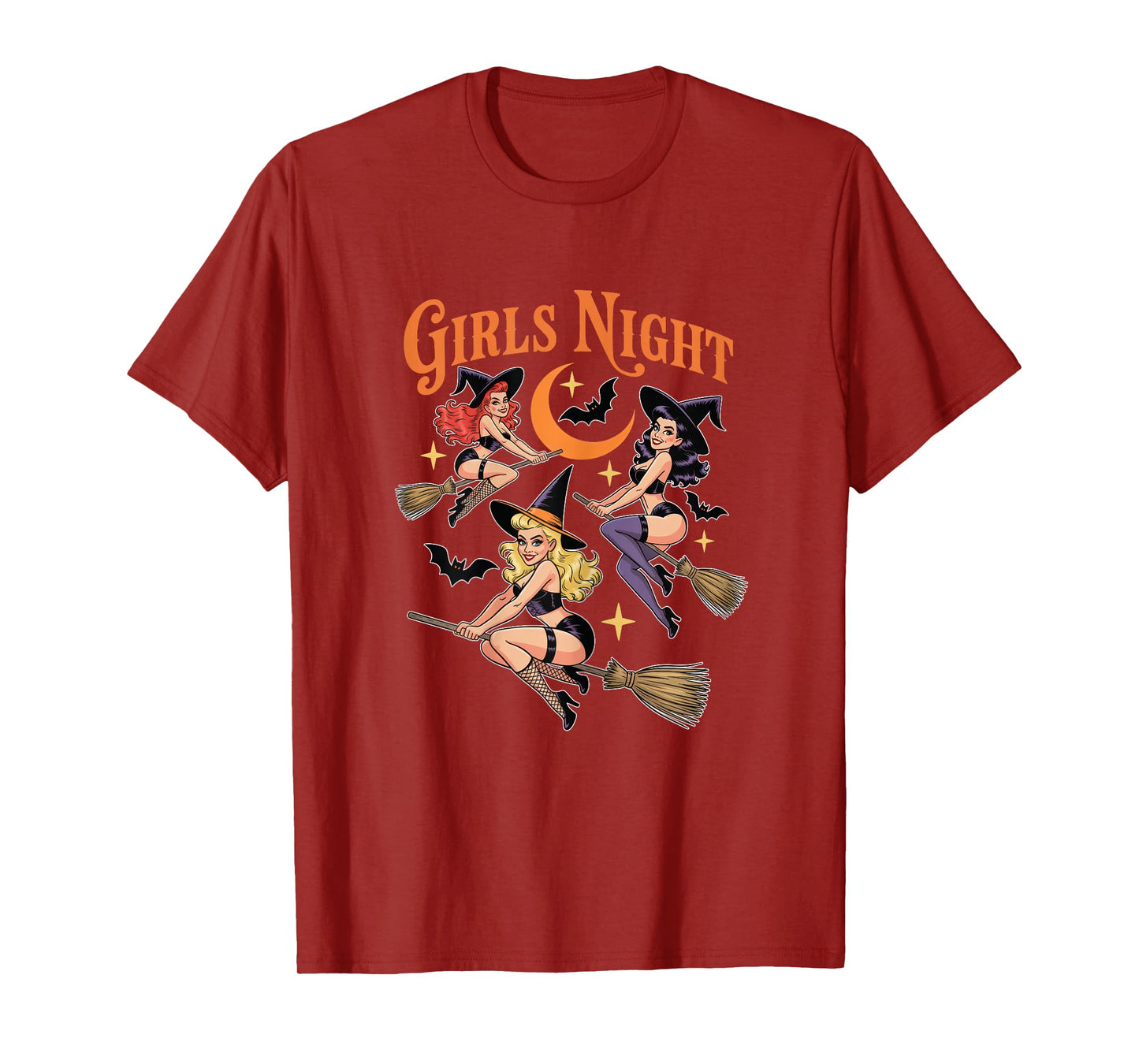 Girls Night Witch Funny Retro Pin-Up Witches Broomstick T-Shirt