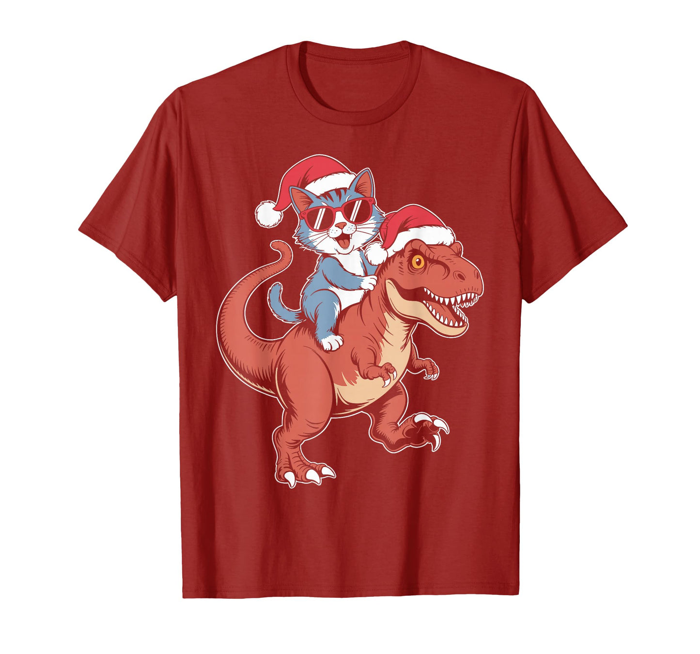Cool cat Riding Dinosaur Christmas T-Shirt