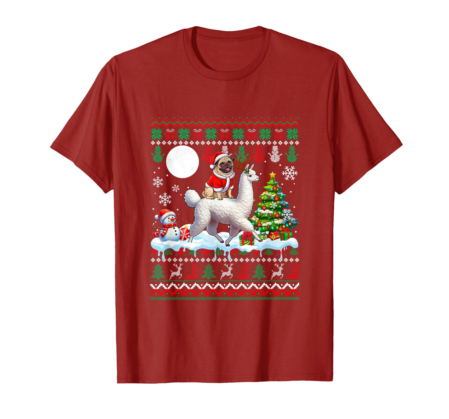 Santa Pug Riding Llama Sweater Christmas Owner Kids T-Shirt