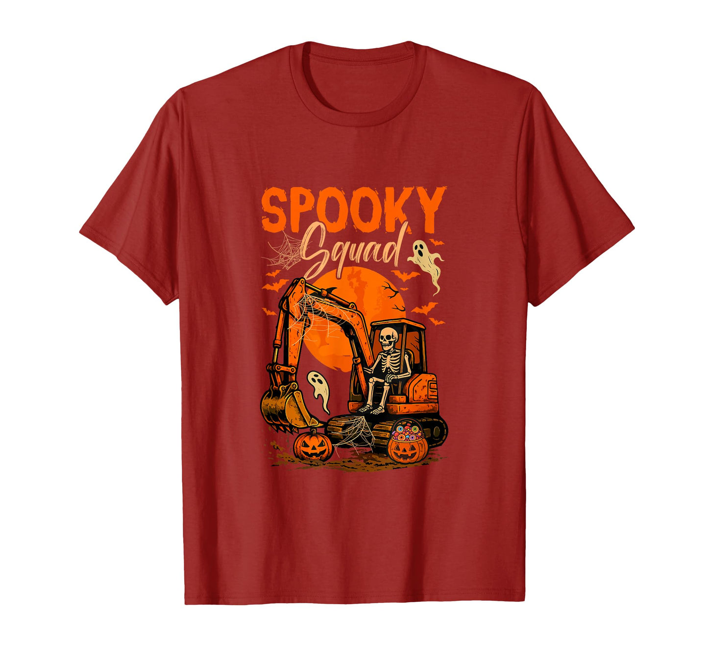 Spooky Halloween Squad Skeleton Driving Excavator Horror Boo T-Shirt