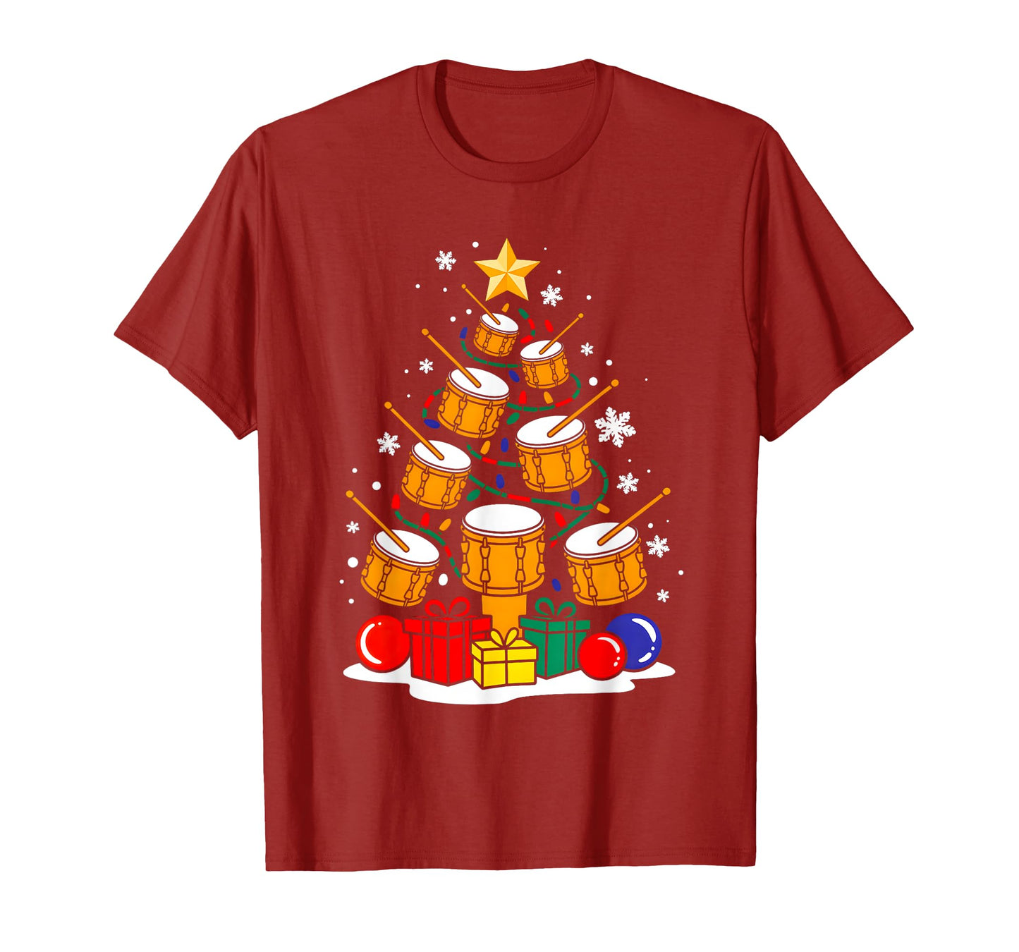 Christmas Drummer Player Xmas Tree Funny Music Lover Santa T-Shirt