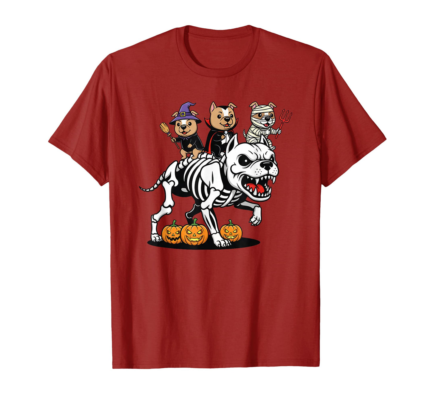 Funny Pitbull Skeleton Mummy Witch Halloween Kid Mens Womens T-Shirt