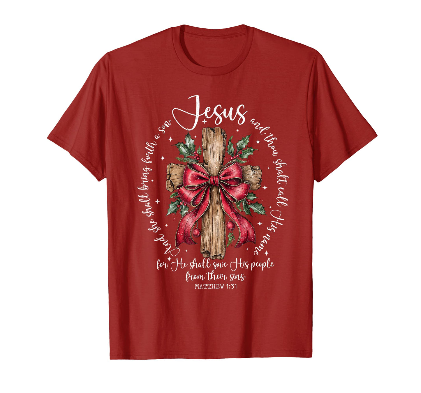 Jesus Christian Cross Holiday Christmas Coquette Bow Pajamas T-Shirt