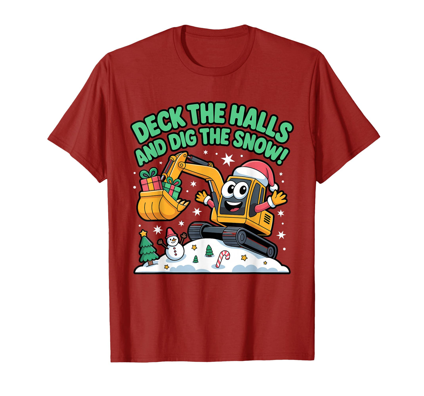 Christmas Excavator Deck The Halls Dig Snow T-Shirt