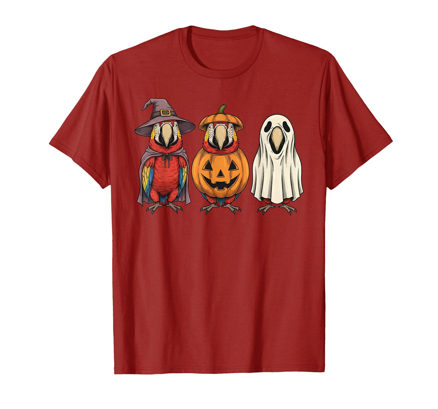 Spooky Ghost Scarlet Macaw Parrot Lover Pumpkin Halloween T-Shirt