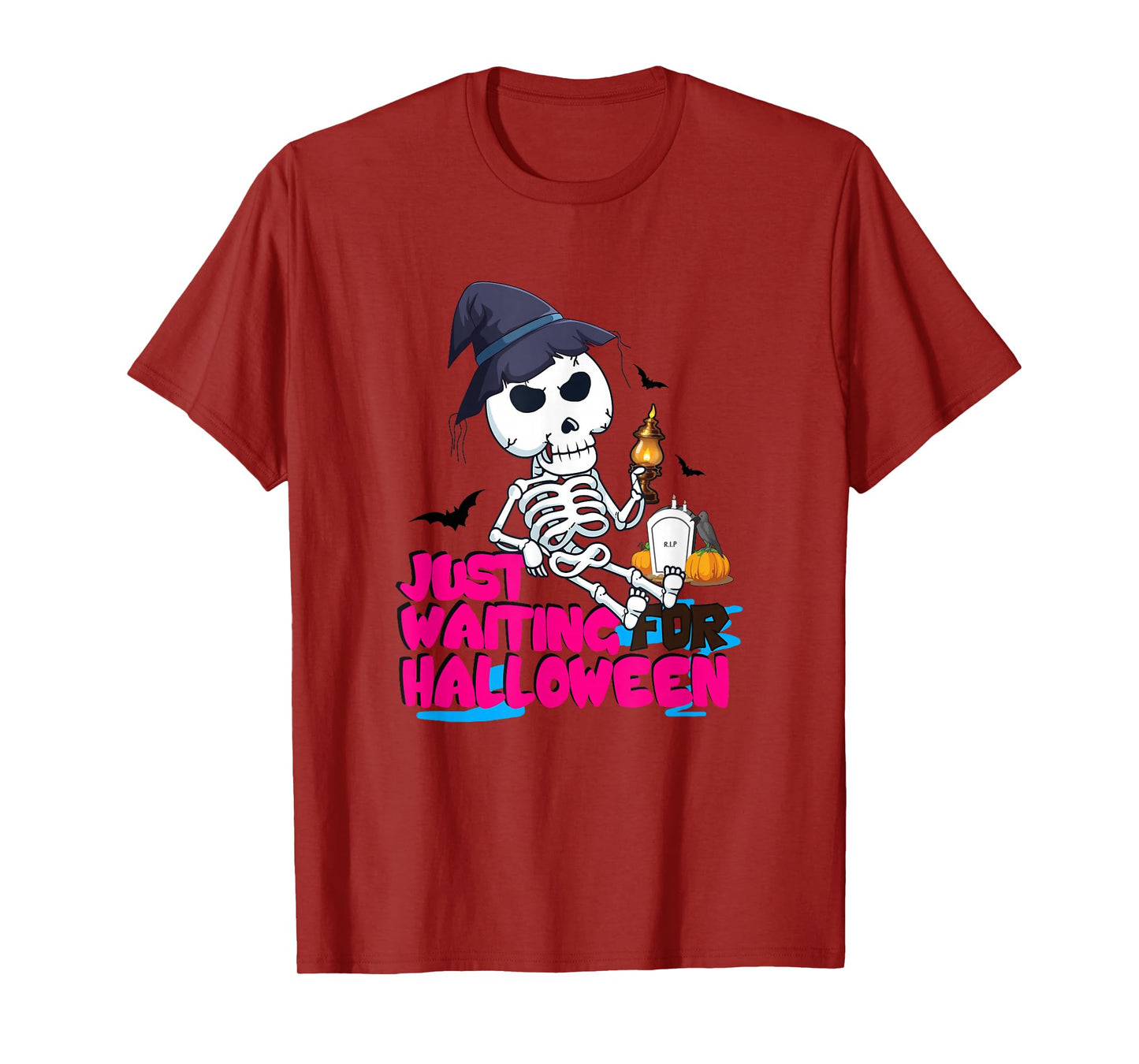 Just Waiting for Halloween Skeleton Witch Spooky Season T-Shirt