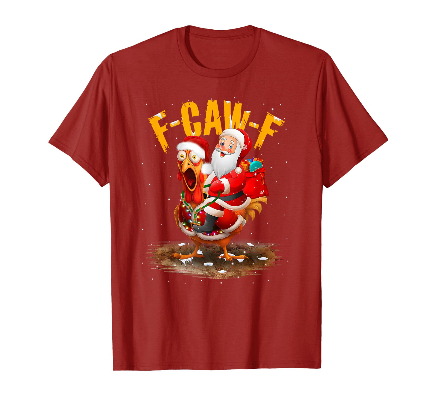 Funny F-Caw-F Santa Riding Chicken Christmas Reindeer FCAWF T-Shirt