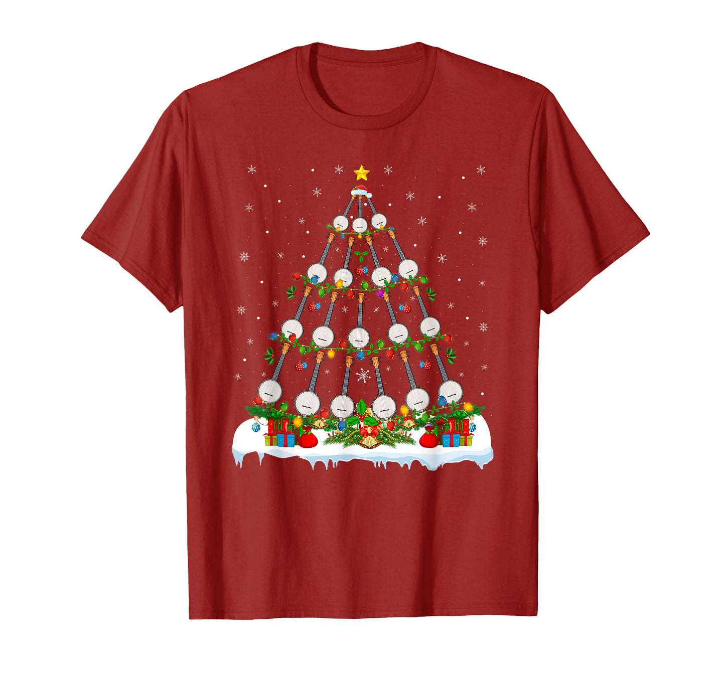 Banjo Christmas Tree Lights Banjo Music Lover Musical Xmas T-Shirt