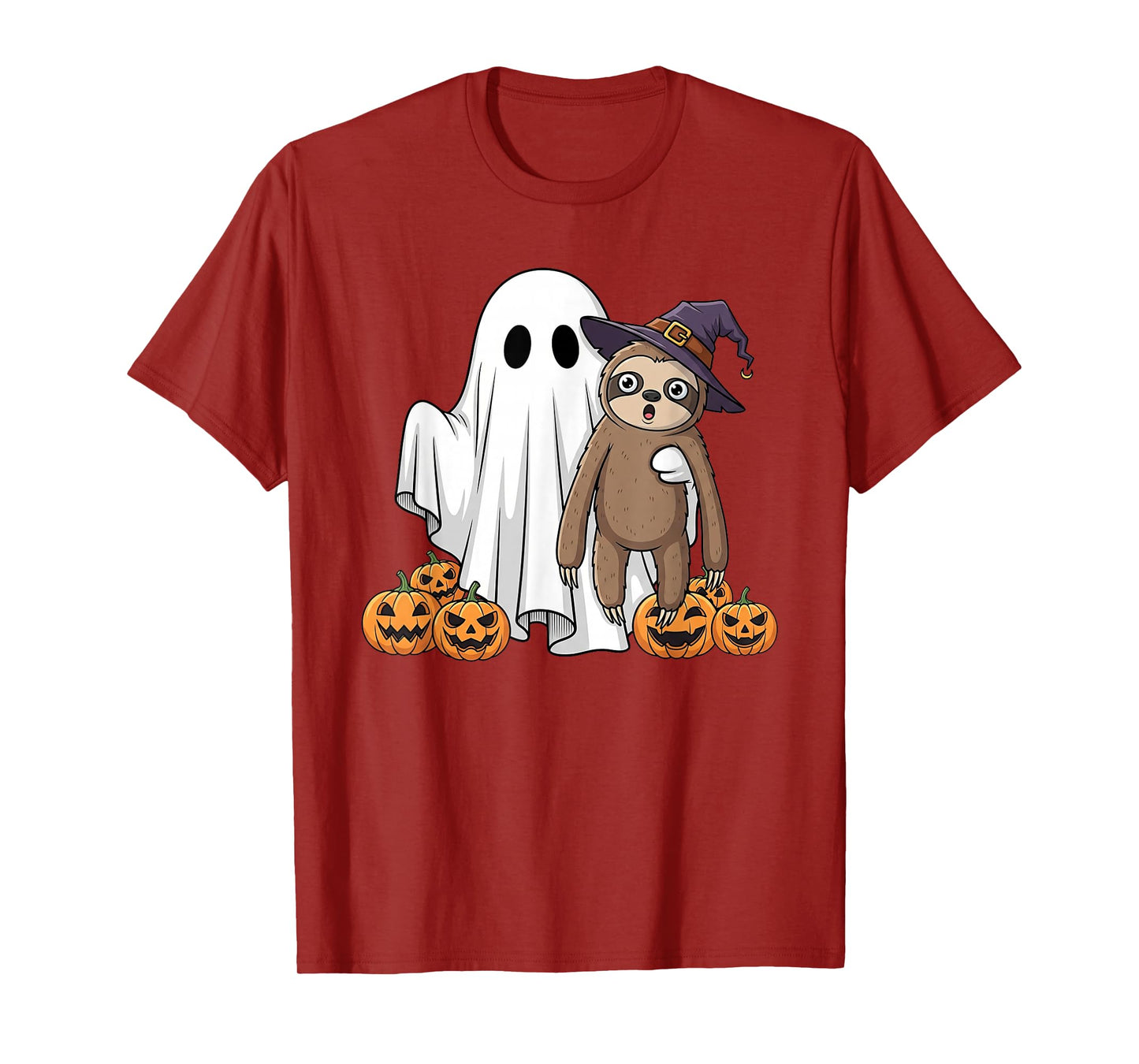 Funny Ghost Sloth Pumpkin Halloween Kids Mens Womens T-Shirt