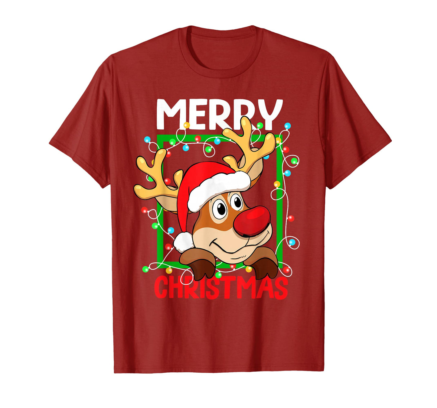 Reindeer Rudolph Merry Christmas Xmas Lights Pajamas Holiday T-Shirt