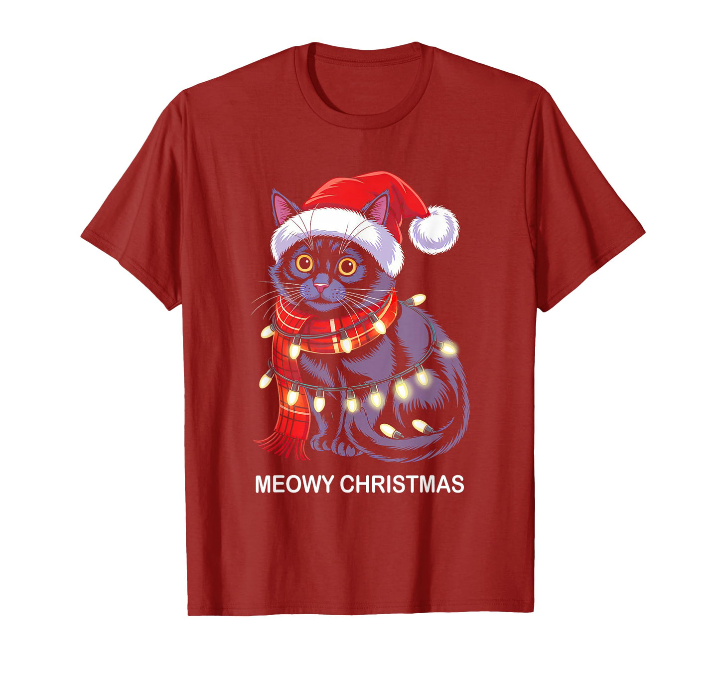 Meowy Christmas Black Cat Santa Xmas Family Matching Pajamas T-Shirt