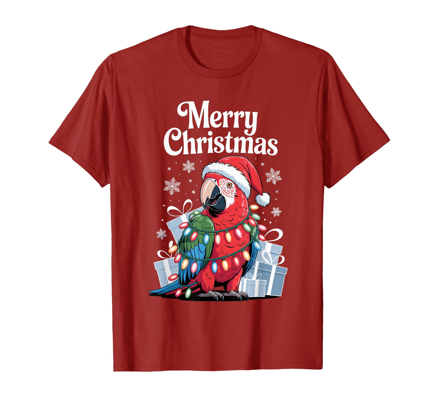Christmas Parrot Holiday Tropical Bird Santa Hat Light Funny T-Shirt