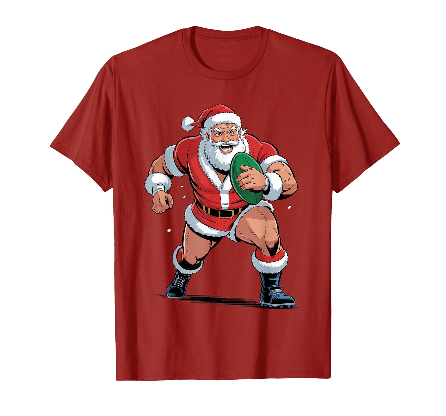 Santa Playing Rugby Funny Holiday Christmas Xmas Pajama T-Shirt