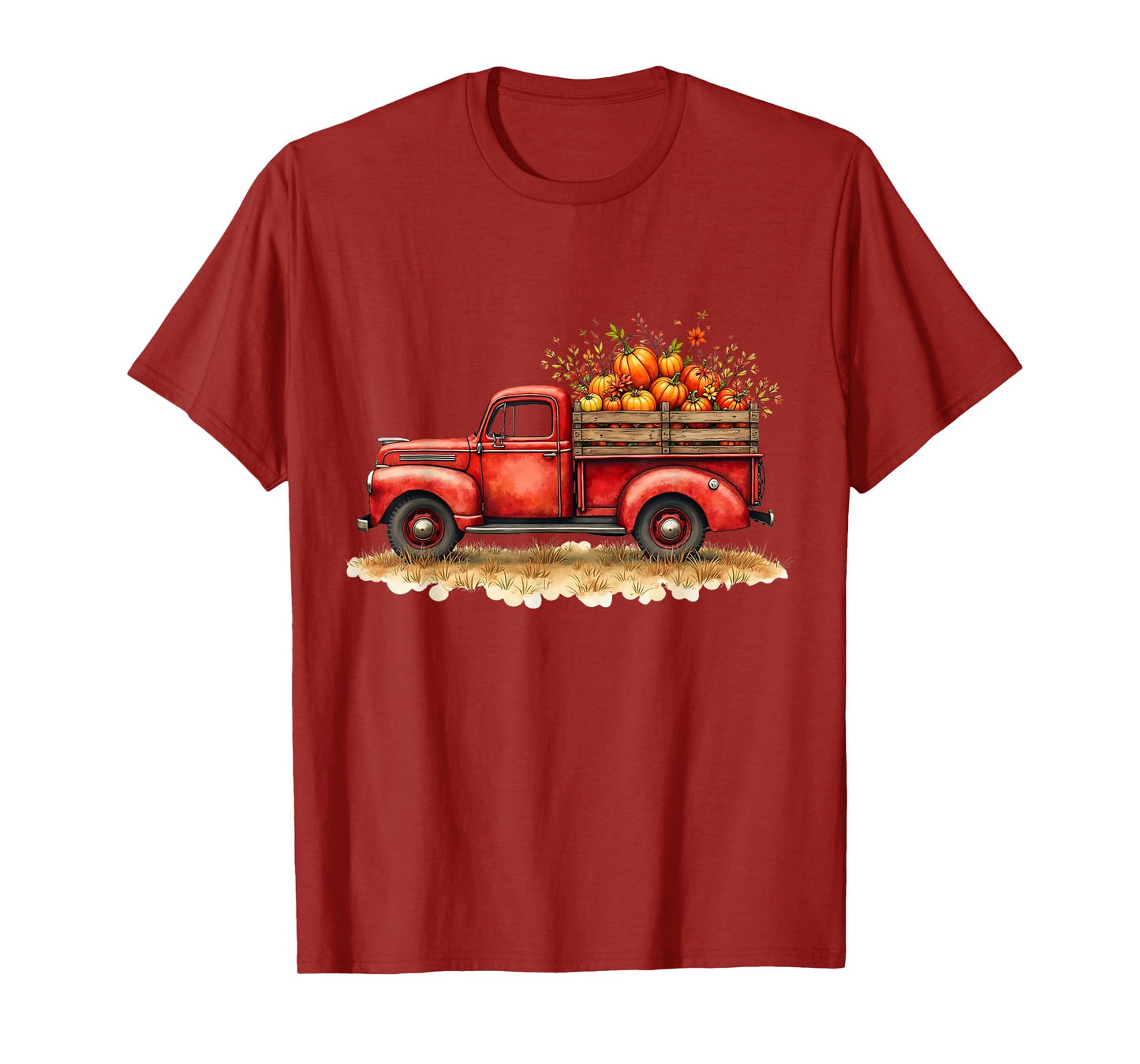 Vintage Red Pickup Truck Fall Autumn Pumpkin Halloween T-Shirt