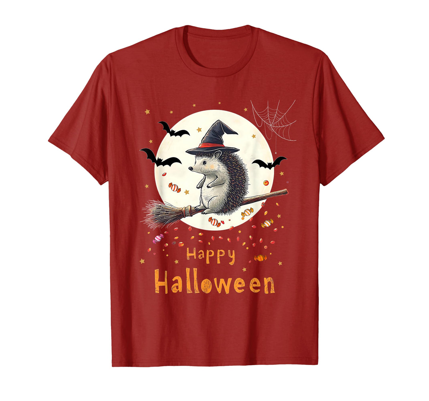 Funny Witch Hedgehog Candy Spooky Ghost Halloween Costume T-Shirt