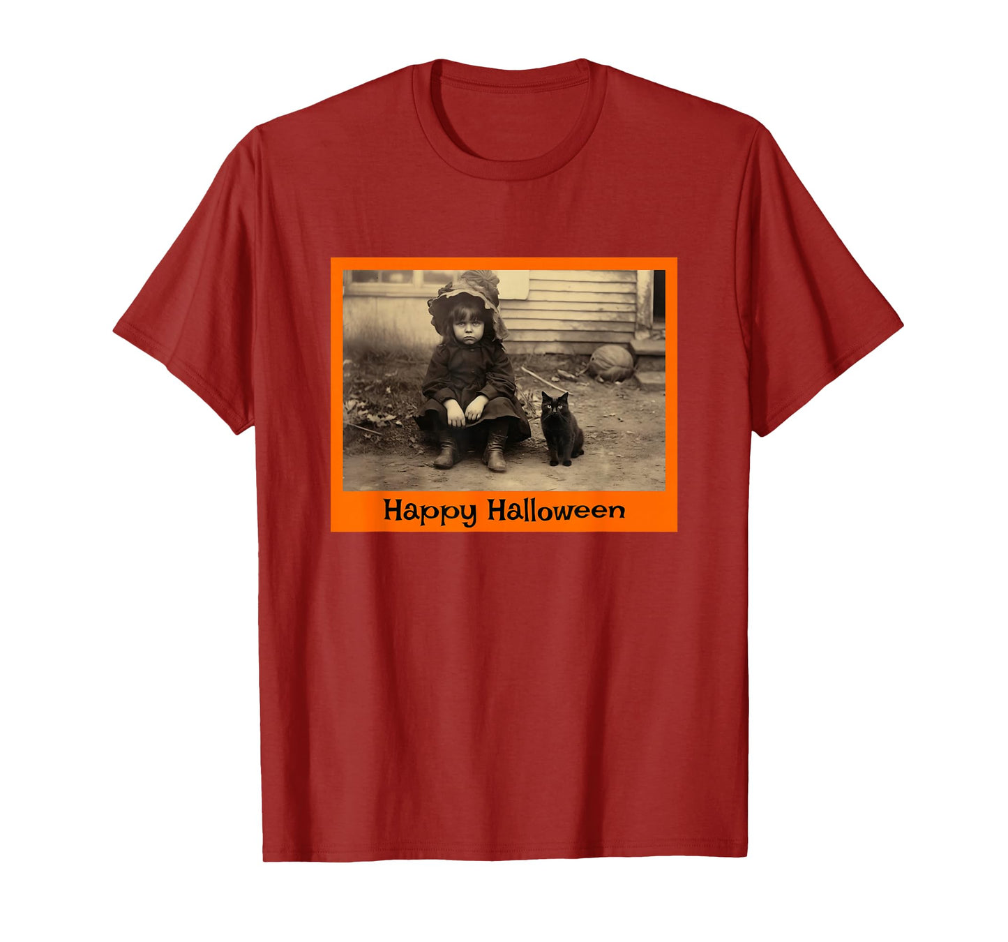 Vintage Halloween Image with Creepily Sad-Faced Girl T-Shirt