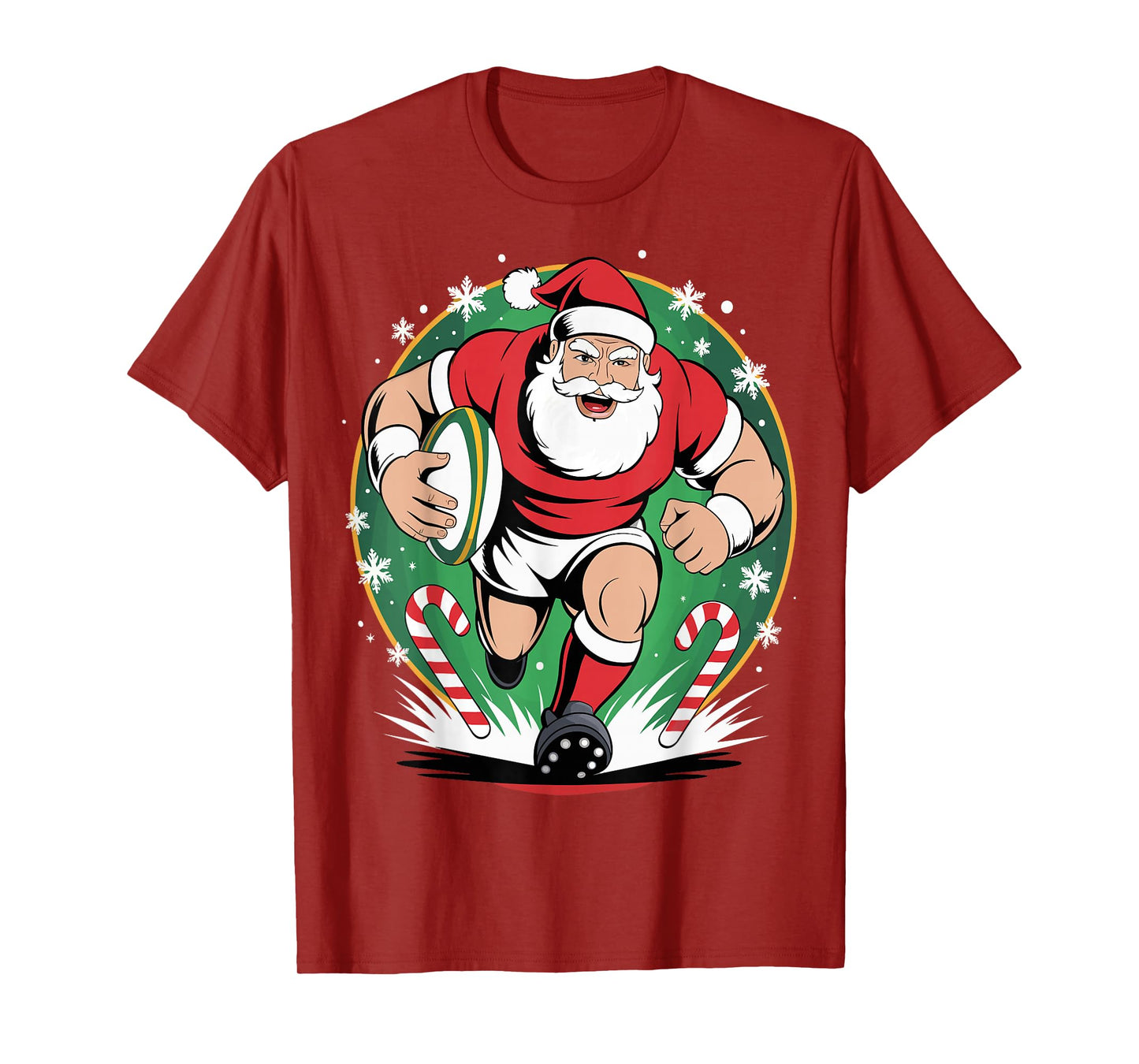 Funny Santa Claus Playing Rugby Christmas Sports T-Shirt