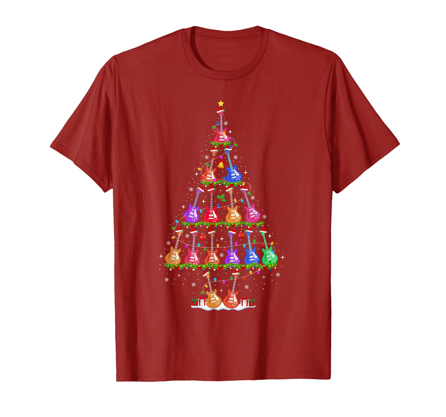 Guitar Christmas Tree Lights Funny Xmas Pajamas Guitar Lover T-Shirt