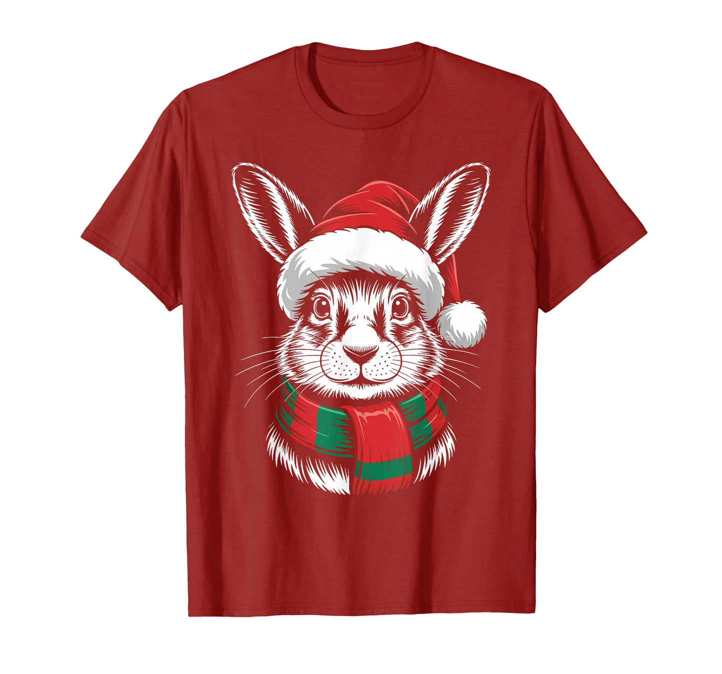 Hare Xmas Santa Hat Scarf Christmas Costume T-Shirt