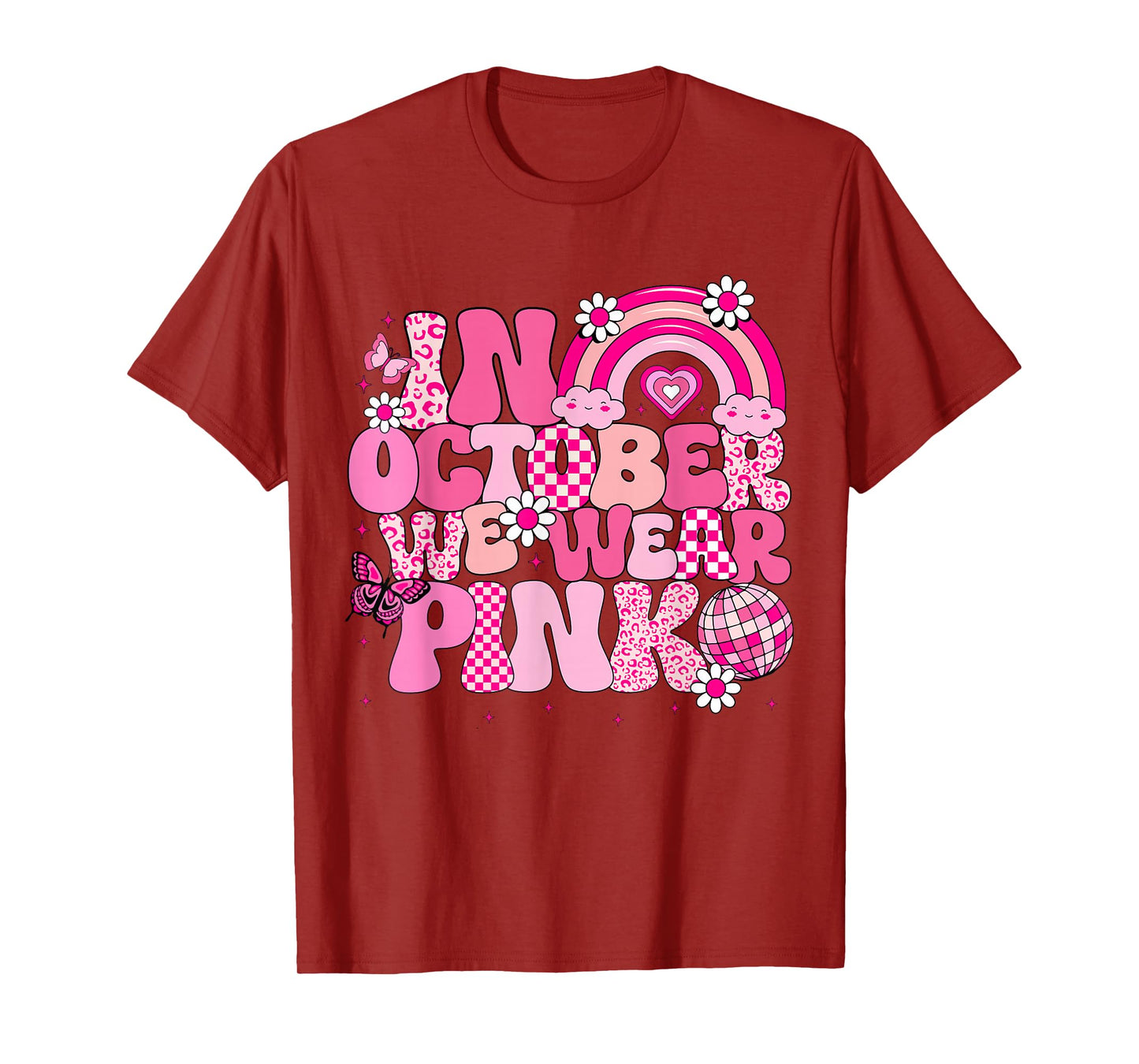 Groovy Breast Cancer Awareness In October We Wear Pink Kids T-Shirt