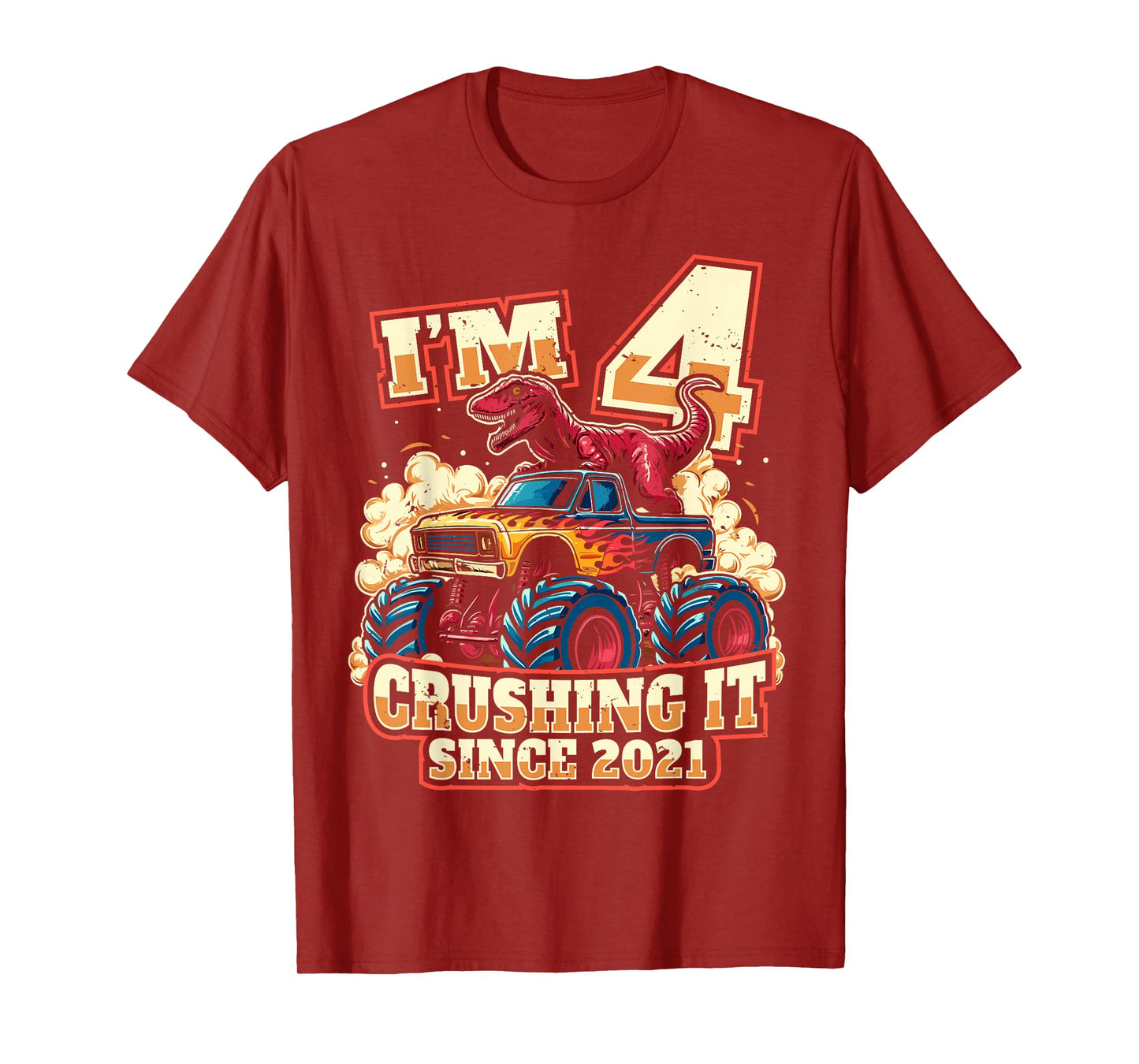 4 Year Old Boys 4th Birthday Dinosaur Monster Truck Party T-Shirt