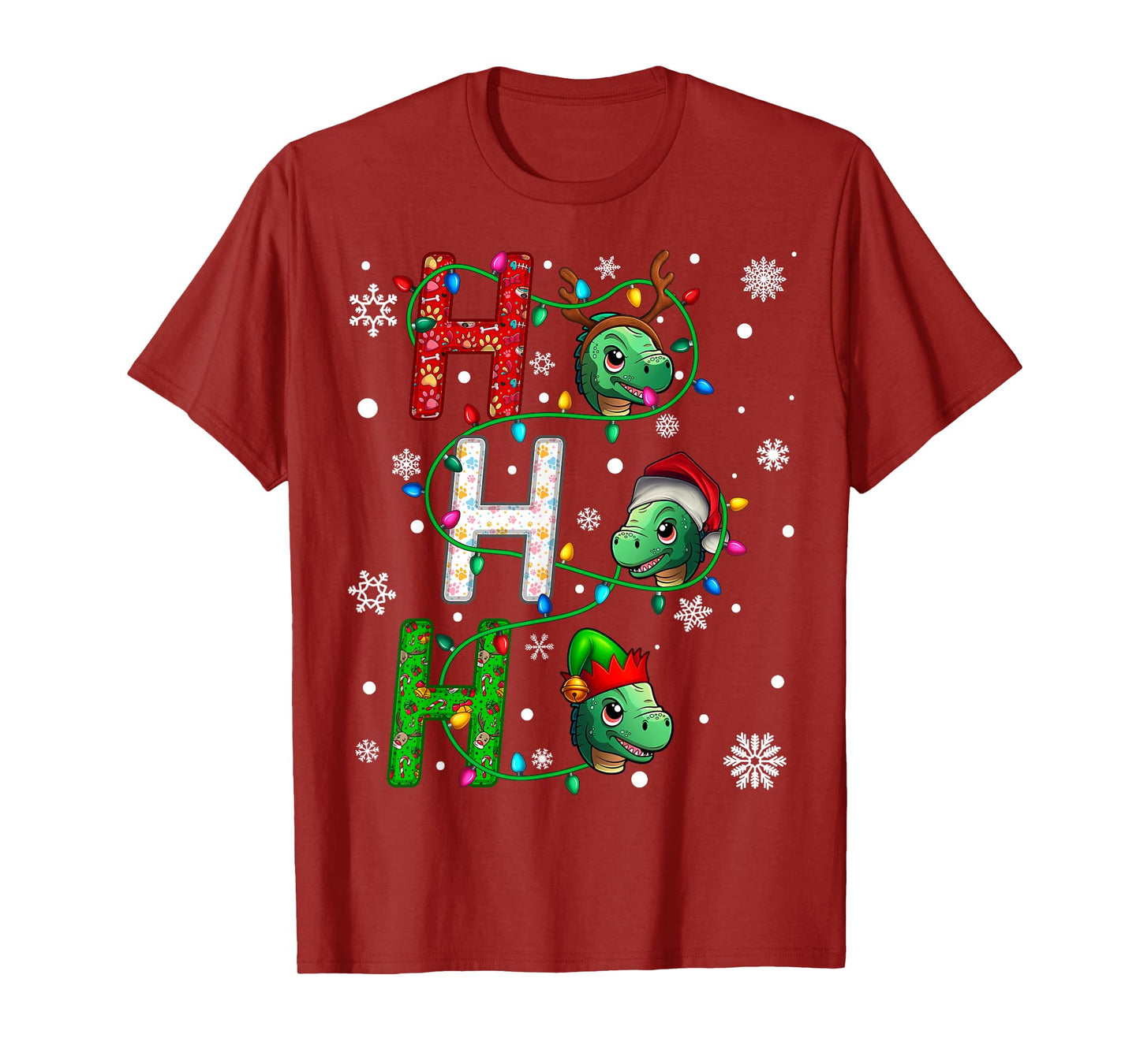 Matching Christmas Santa Hat Ho Ho Ho Dinosaur Animal Xmas T-Shirt