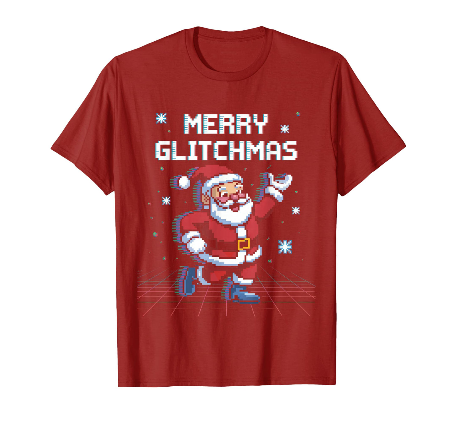 Merry Glitchsmas Pixel Santa Retro Gaming Christmas T-Shirt
