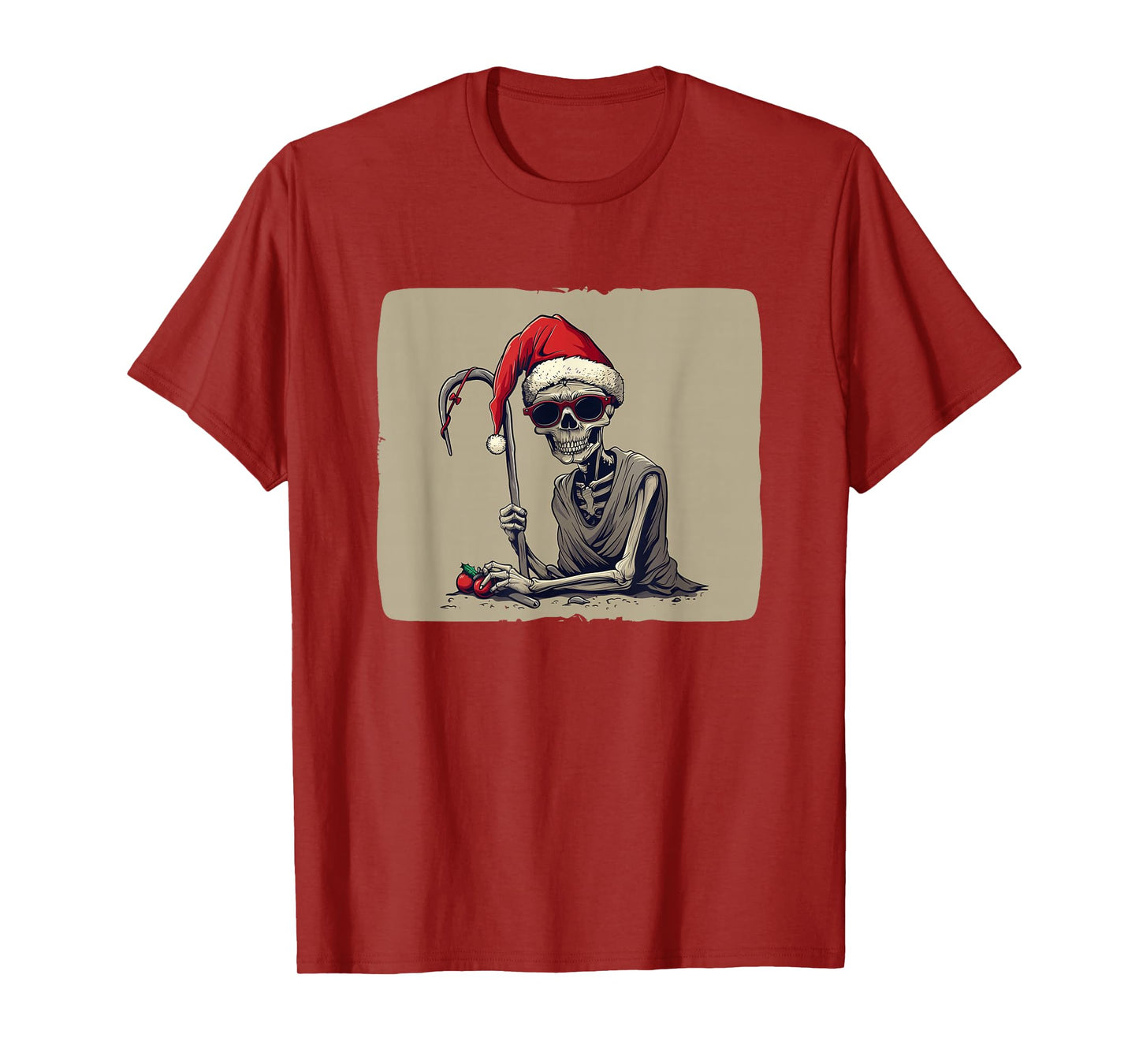 Cool Looking Grim Reaper with Sunglasses and Santa Claus Hat T-Shirt