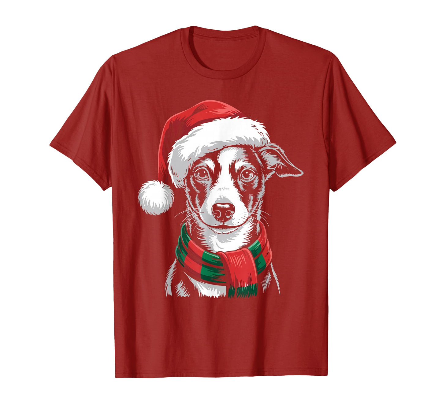 Italian Greyhound Dog Xmas Santa Hat Scarf Christmas Costume T-Shirt