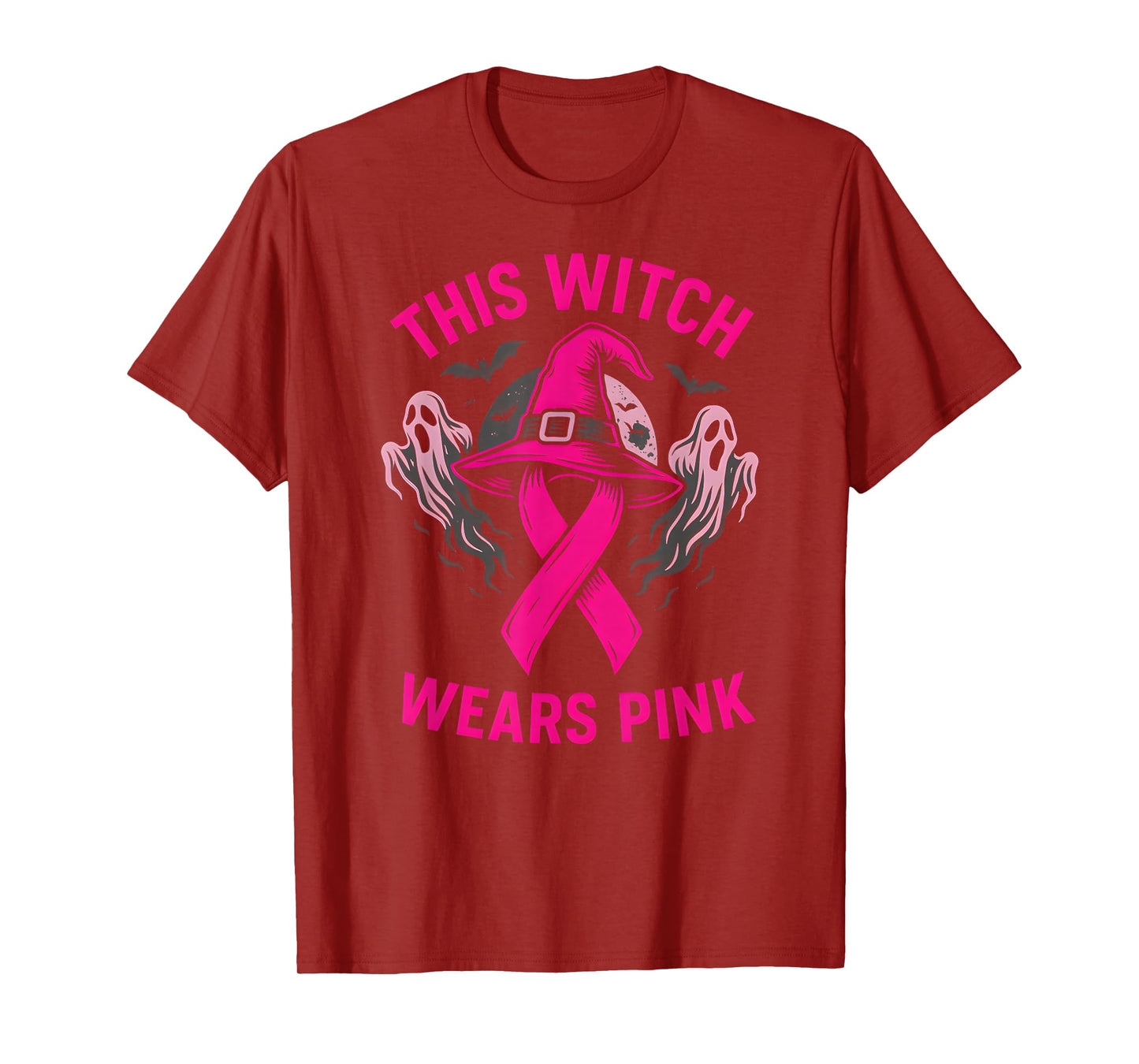Pink Ribbon Witch Wears Pink Cute Women's Spooky Awareness T-Shirt