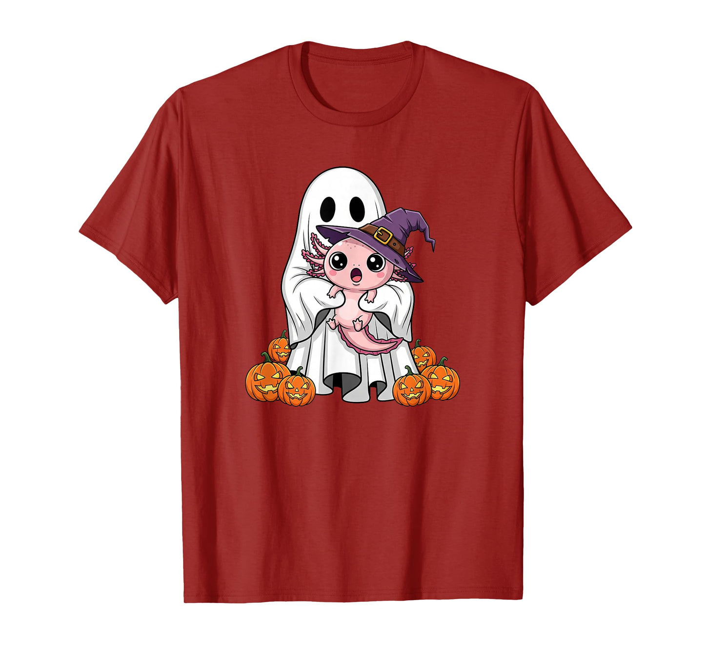 Funny Ghost Axolotl Pumpkin Halloween Kids Mens Womens T-Shirt