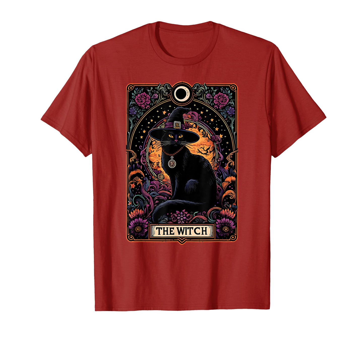 The Witch Cat Tarot Card Halloween Vintage Gothic T-Shirt for Men Women Kids
