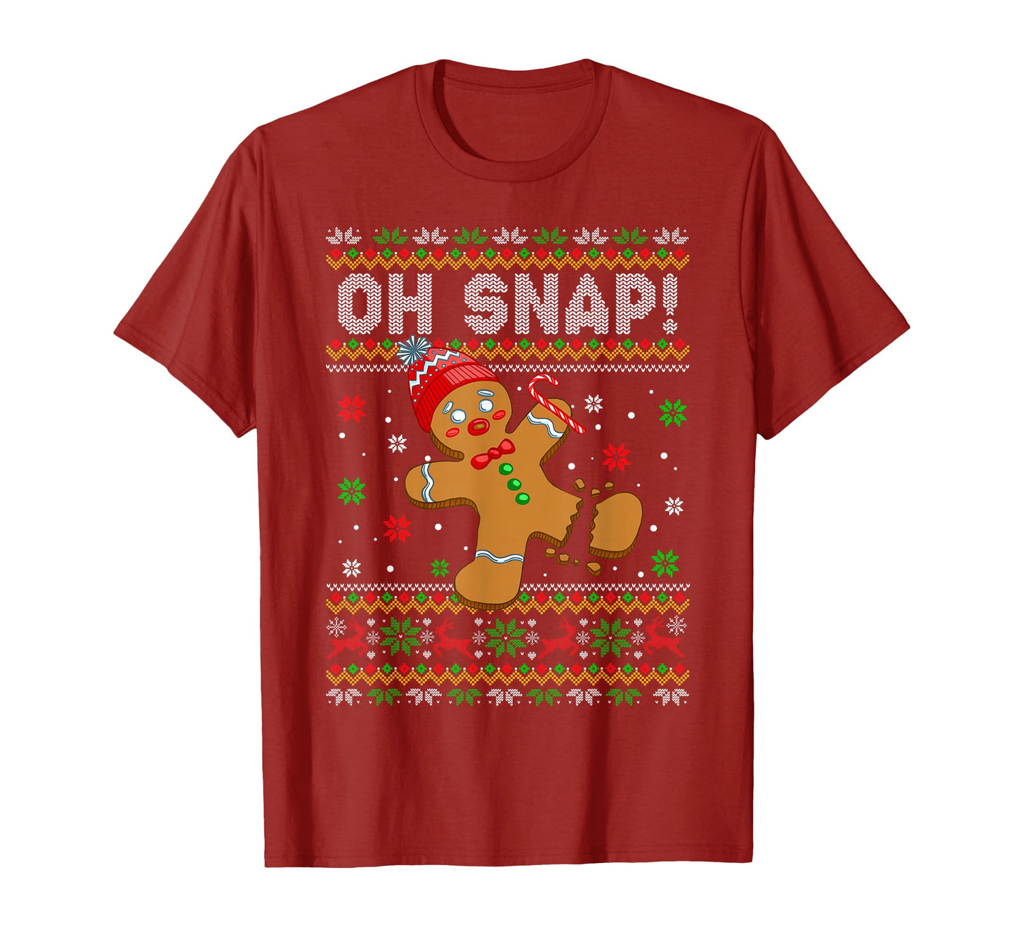 Oh Snap Gingerbread Man Christmas Snowflake Holiday Ugly T-Shirt
