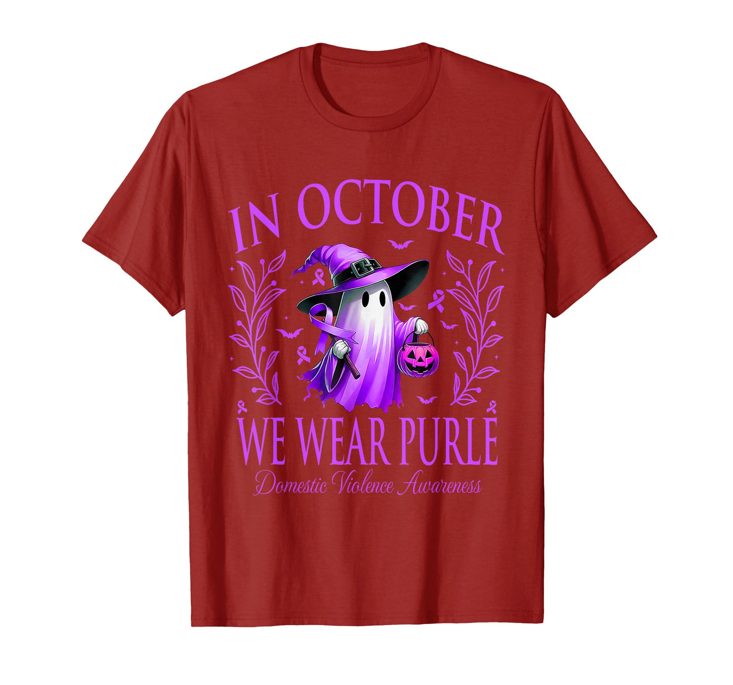 October We Wear Purple Ghost Domestic Violence Awareness T-Shirt